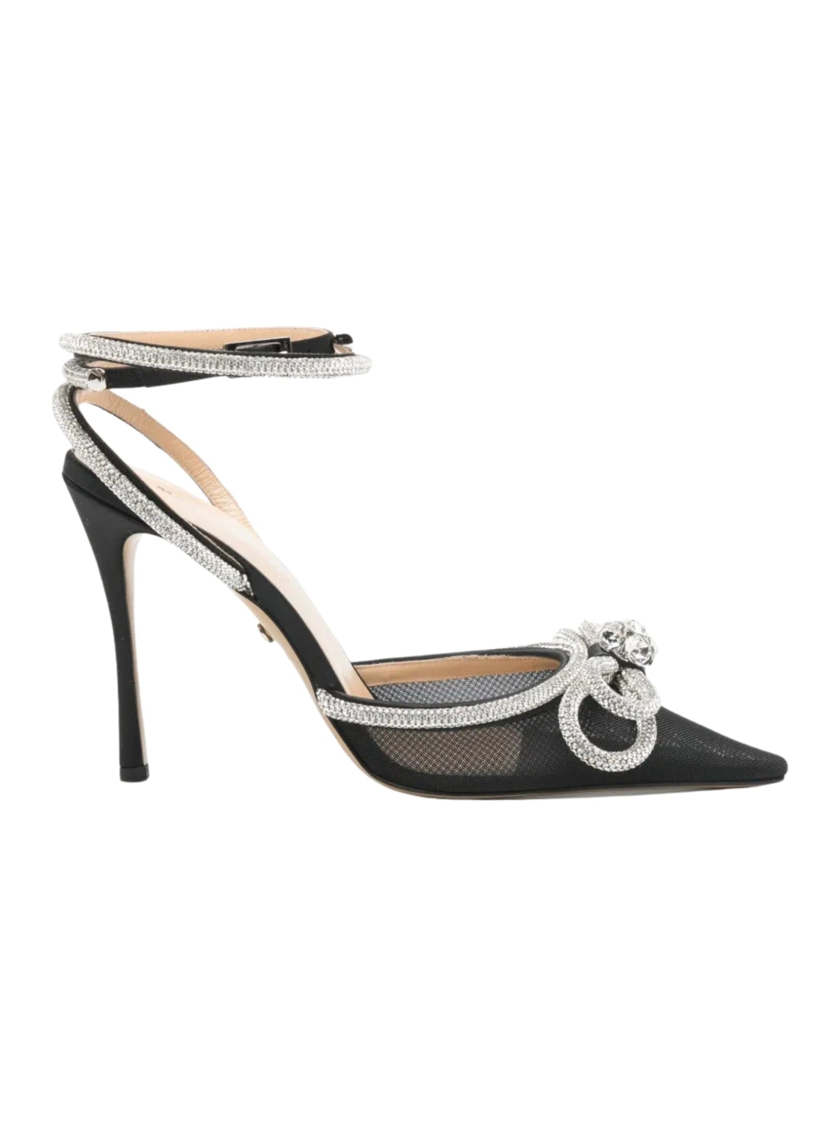 Double bow black mesh high heels (110mm)
