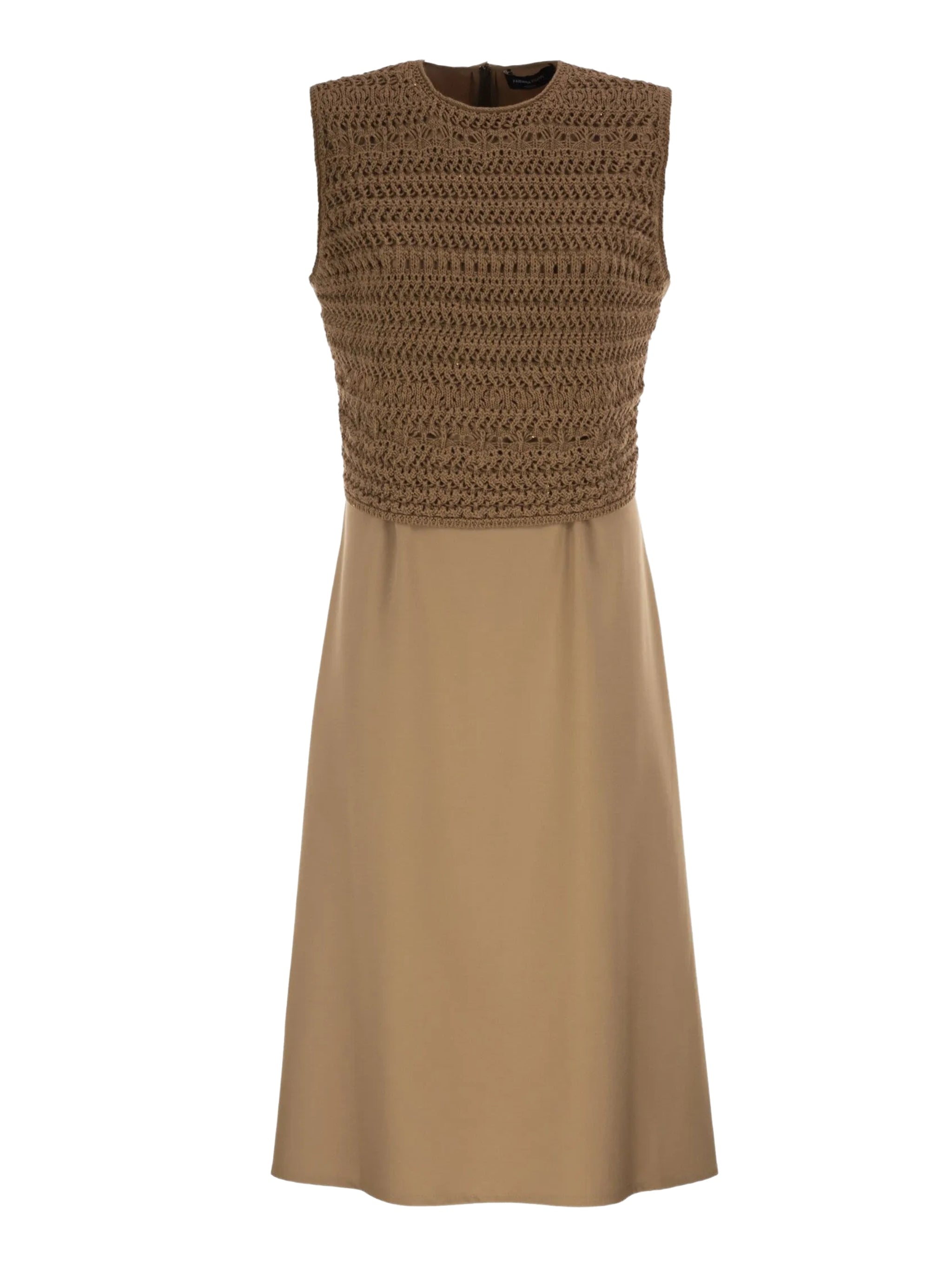 Tech wool sleeveless dress with crochet front