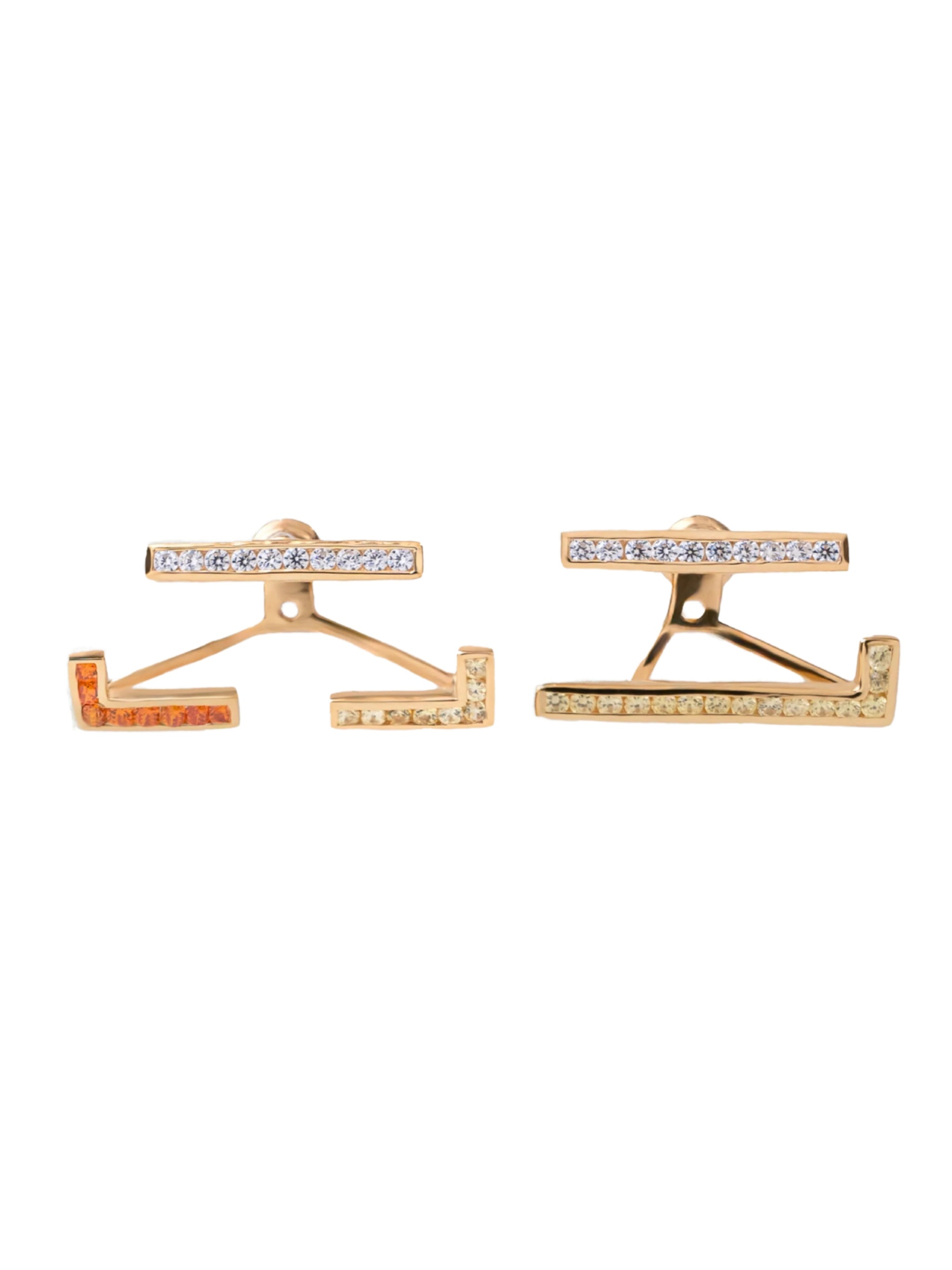 Frame earrings in sterling silver & 18k gold vermeil and white and orange cz