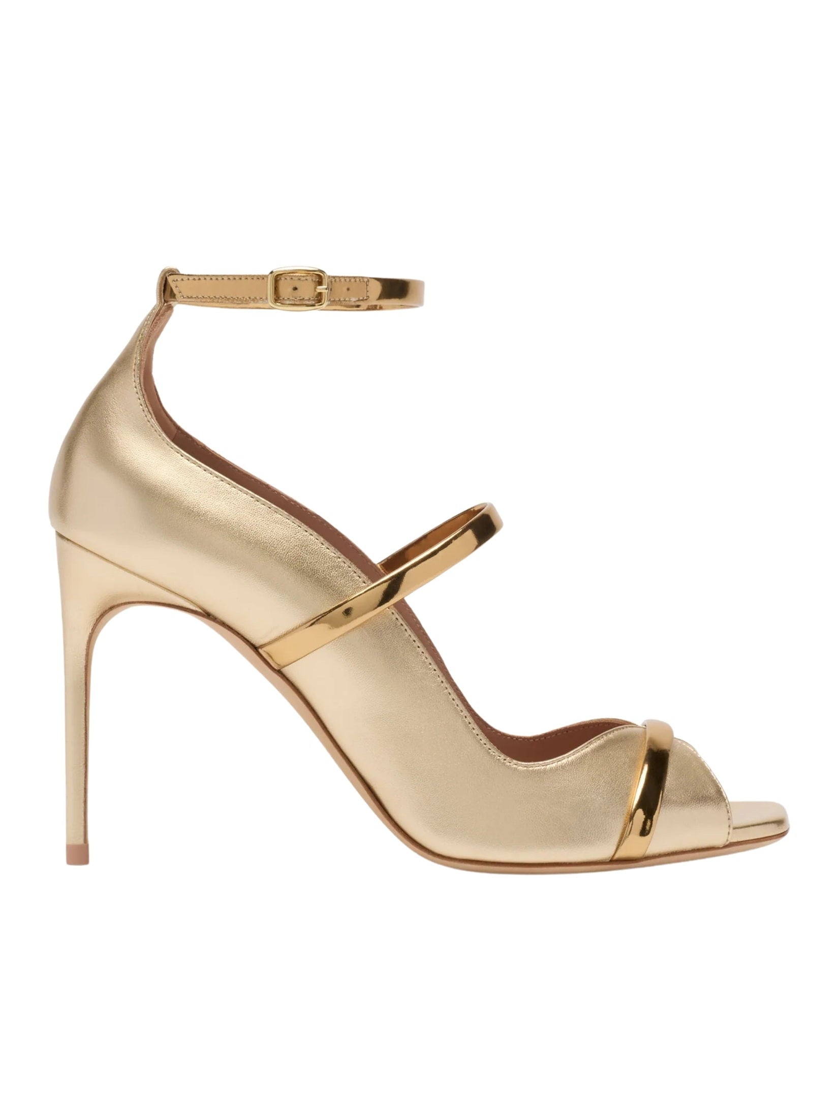 Cynthia 90 gold metallic leather heeled sandals