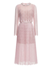 PINK ORGANZA LACE MIDI DRESS