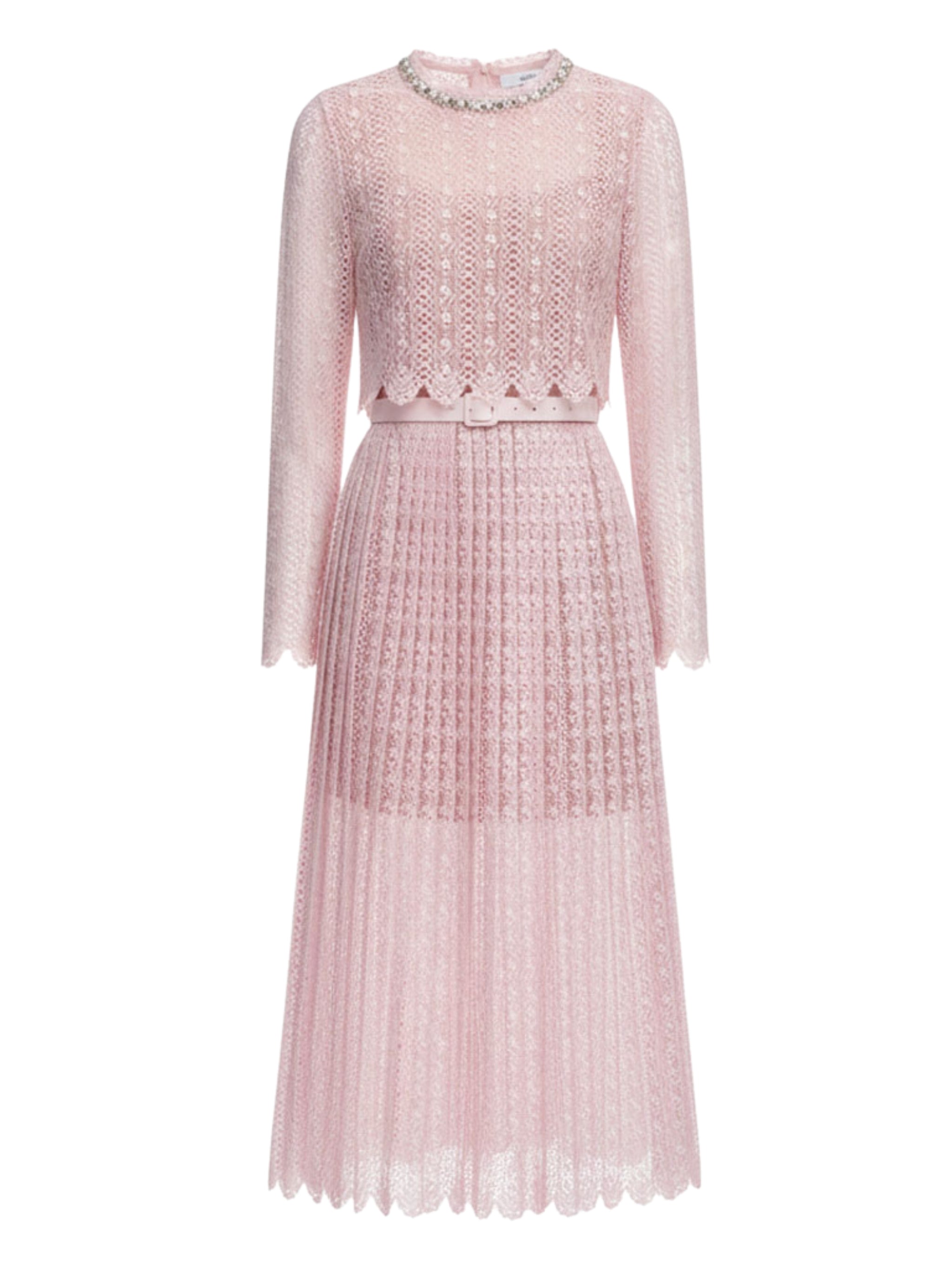 PINK ORGANZA LACE MIDI DRESS