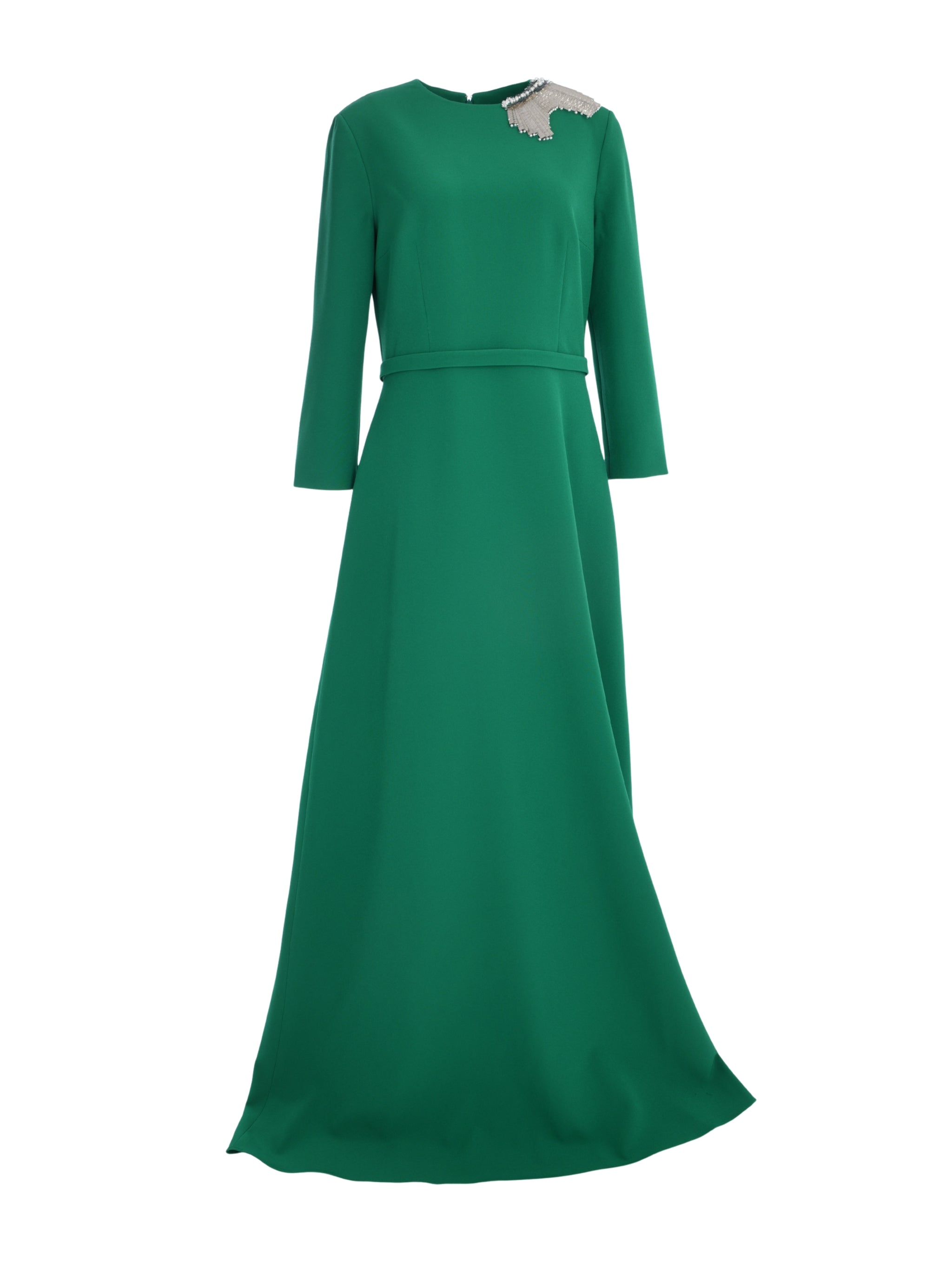 ASPEN LONG SLEEVE A-LINE GOWN WITH ROUND NECKLINE