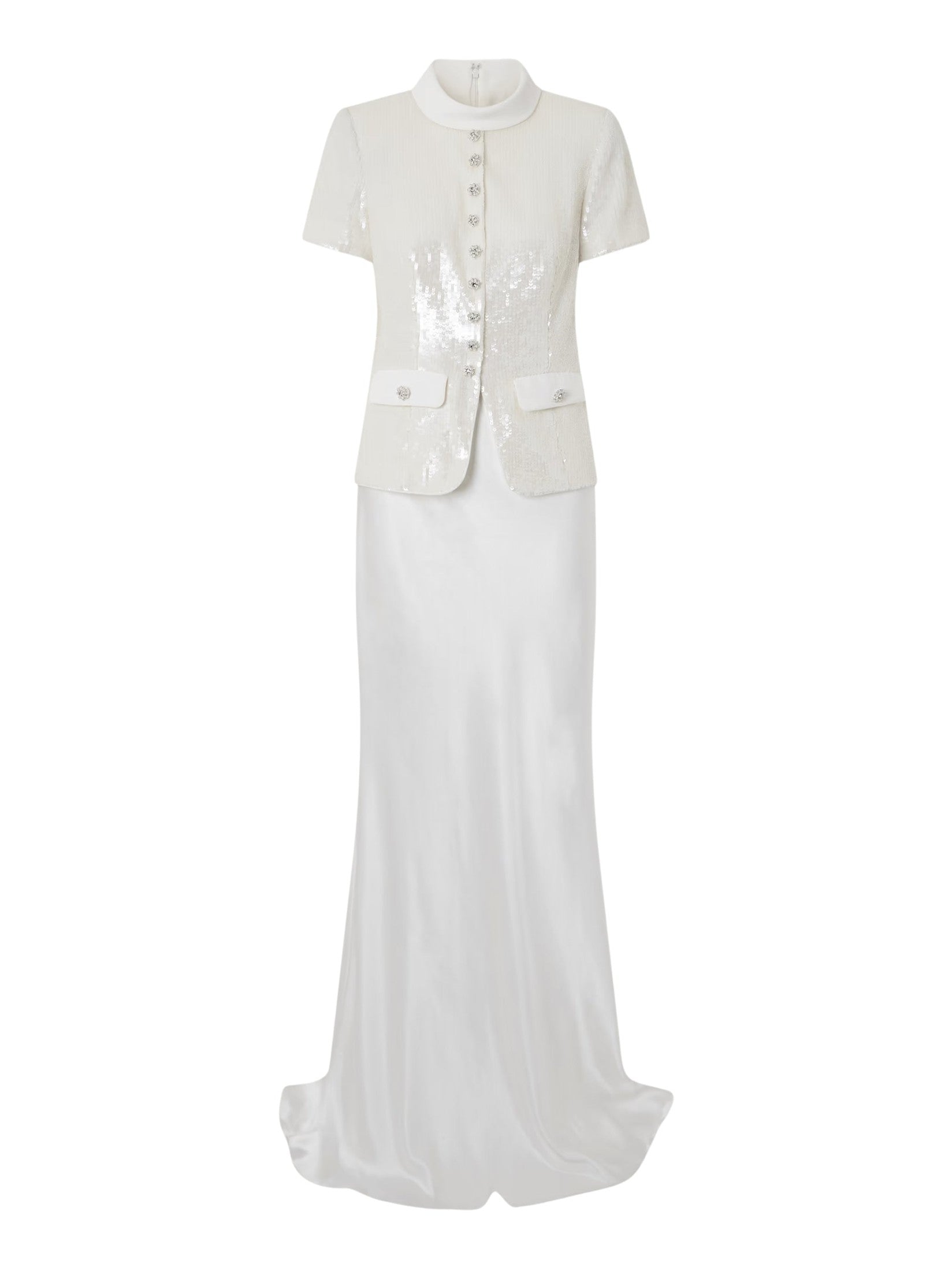 White sequin tailored maxi dress