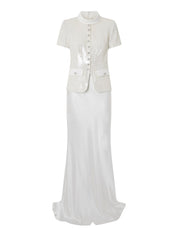 WHITE SEQUIN TAILORED MAXI DRESS