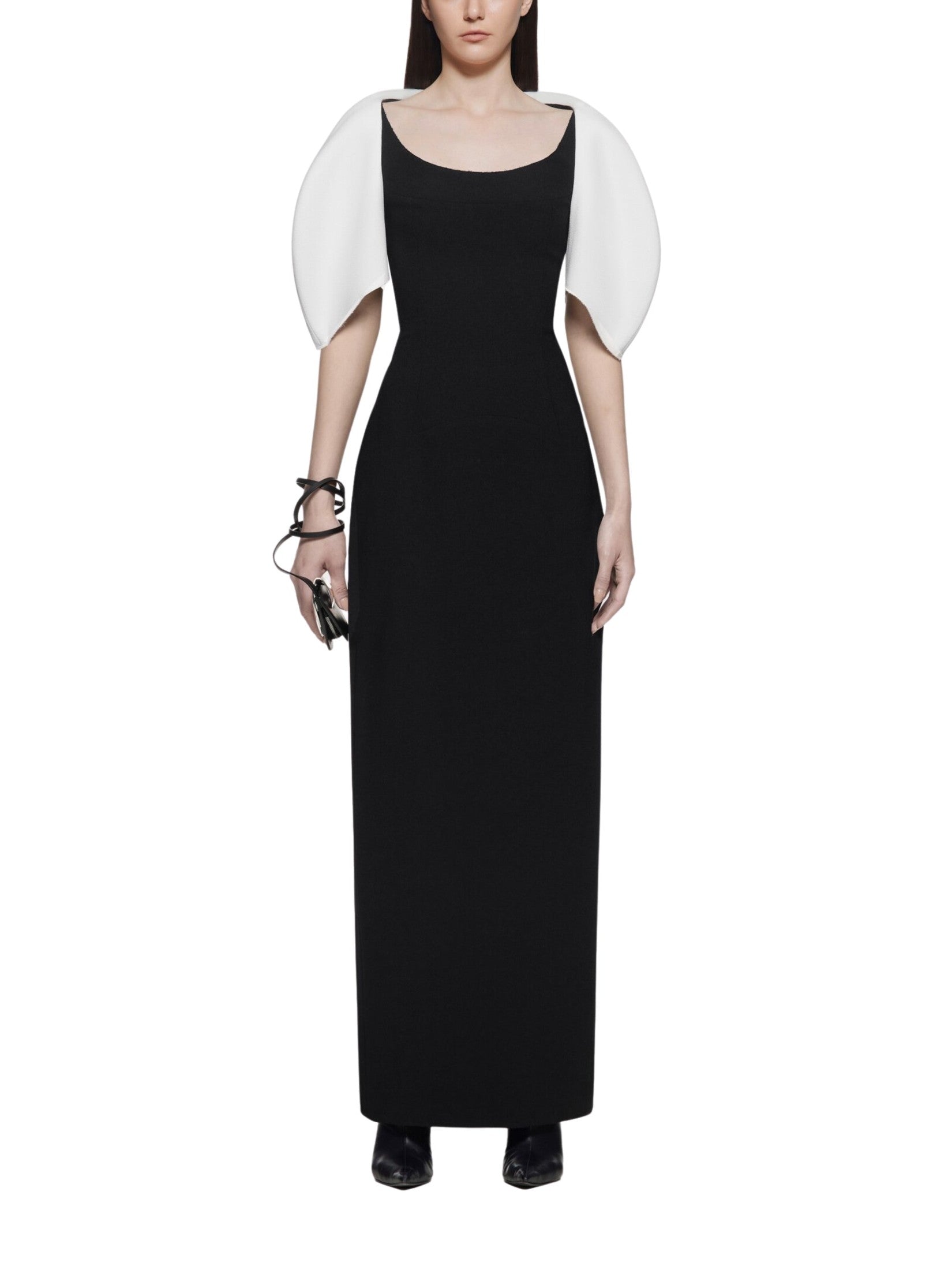 Midi dress with puff sleeves and padded yoke