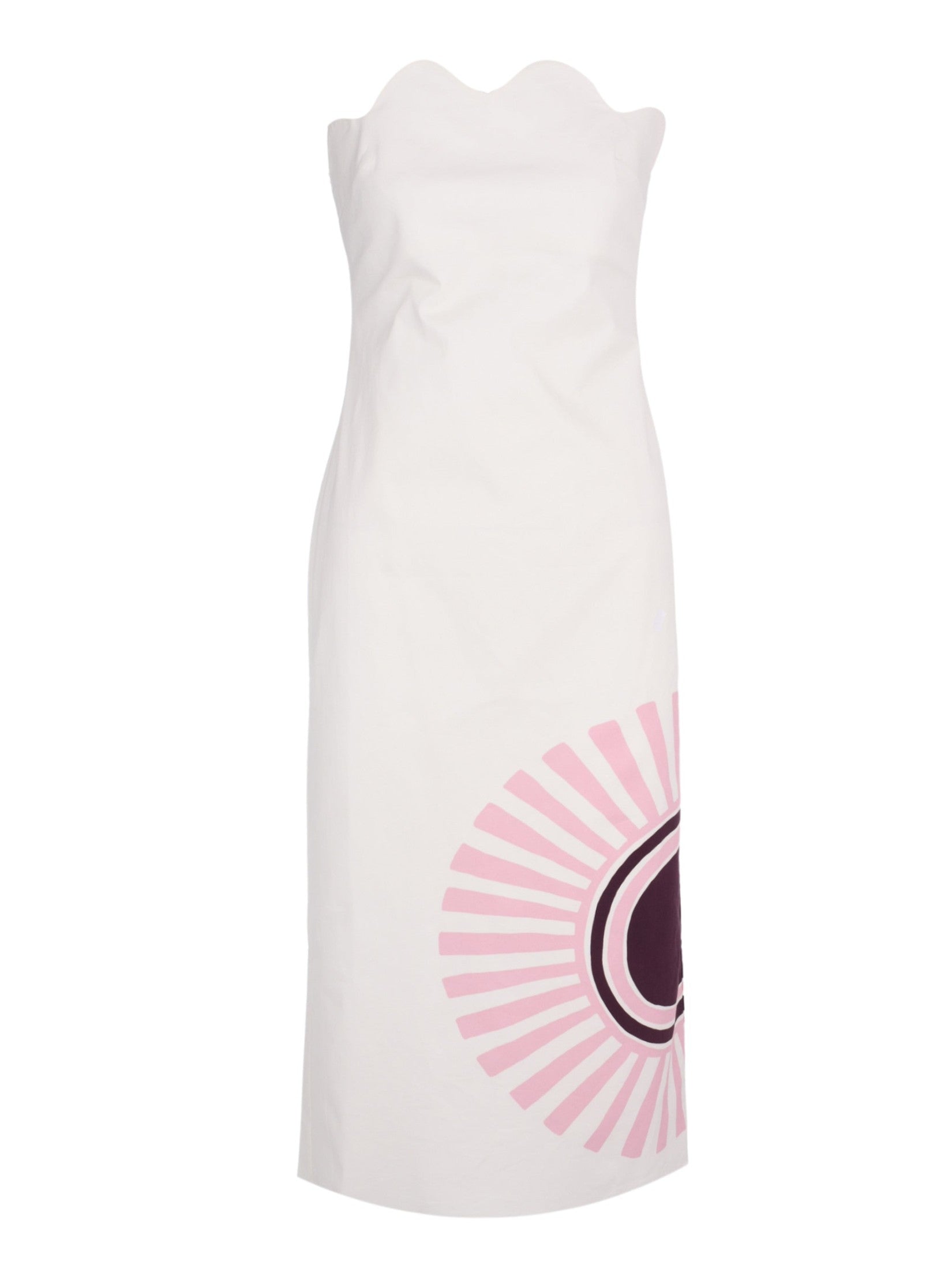 Strapless midi dress with scalloped neckline