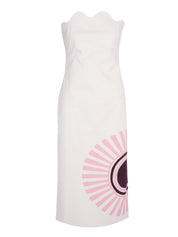 Strapless midi dress with scalloped neckline