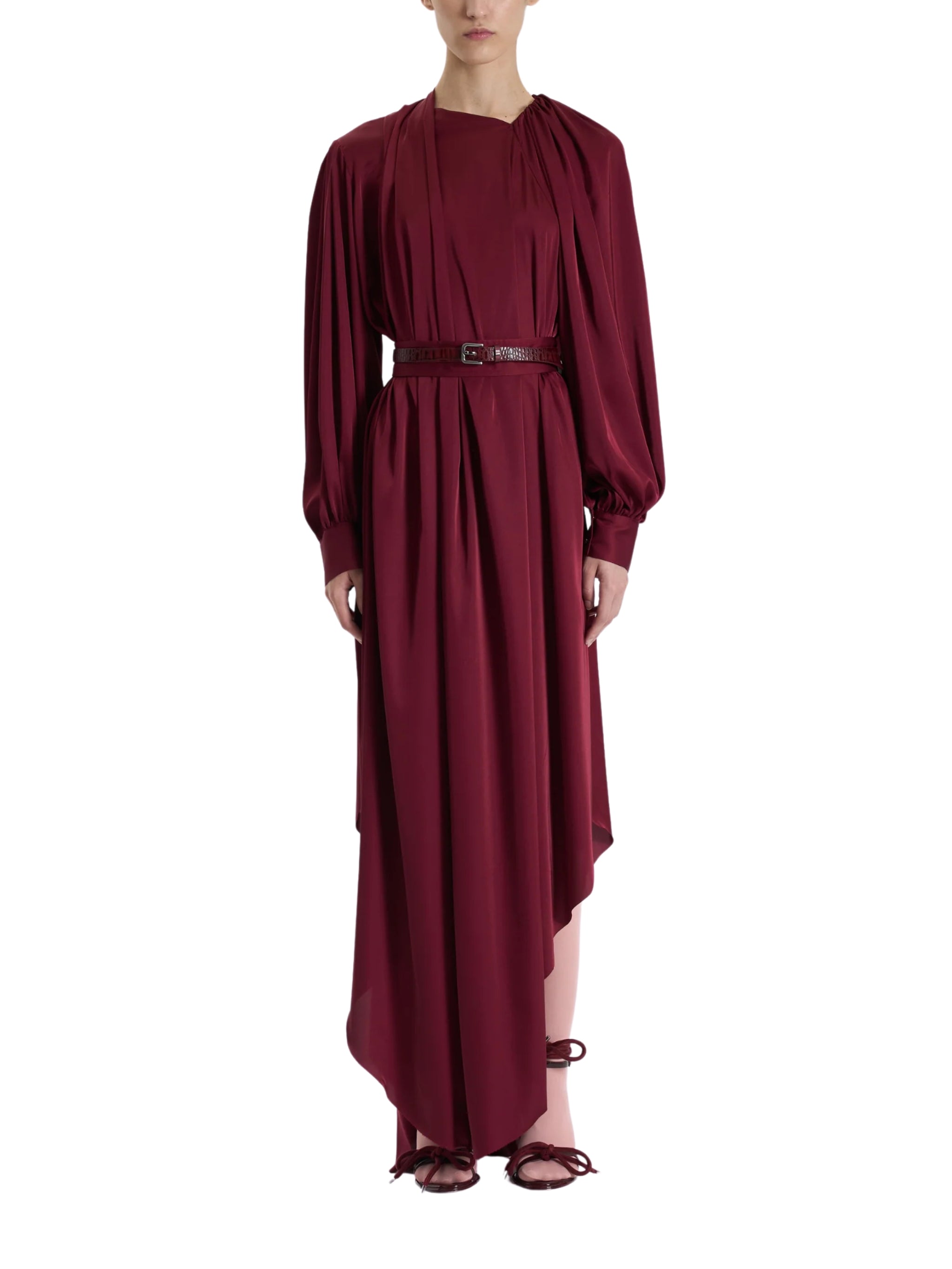 RED BELTED LONG DRESS