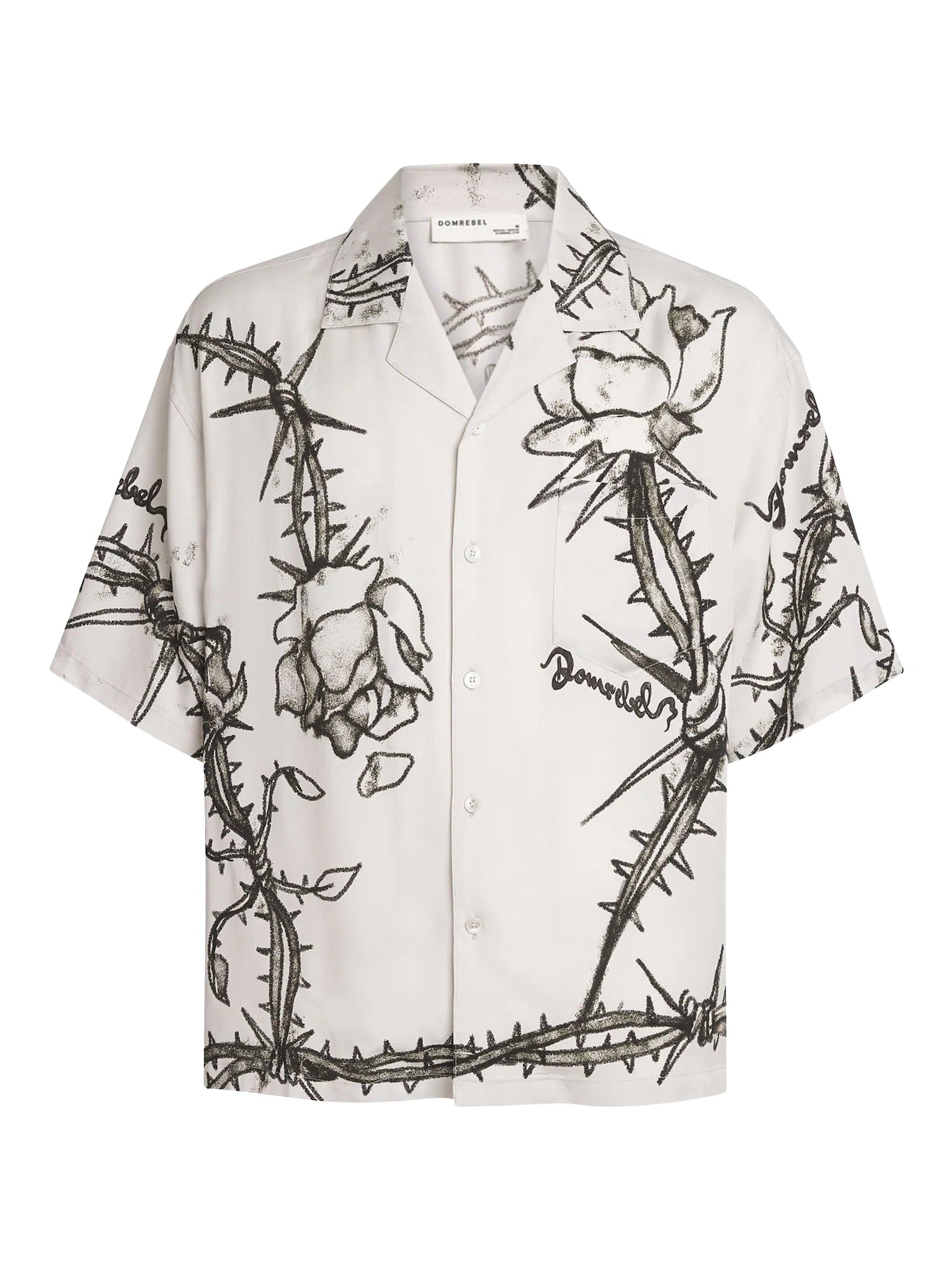Inked camp collar shirt beige