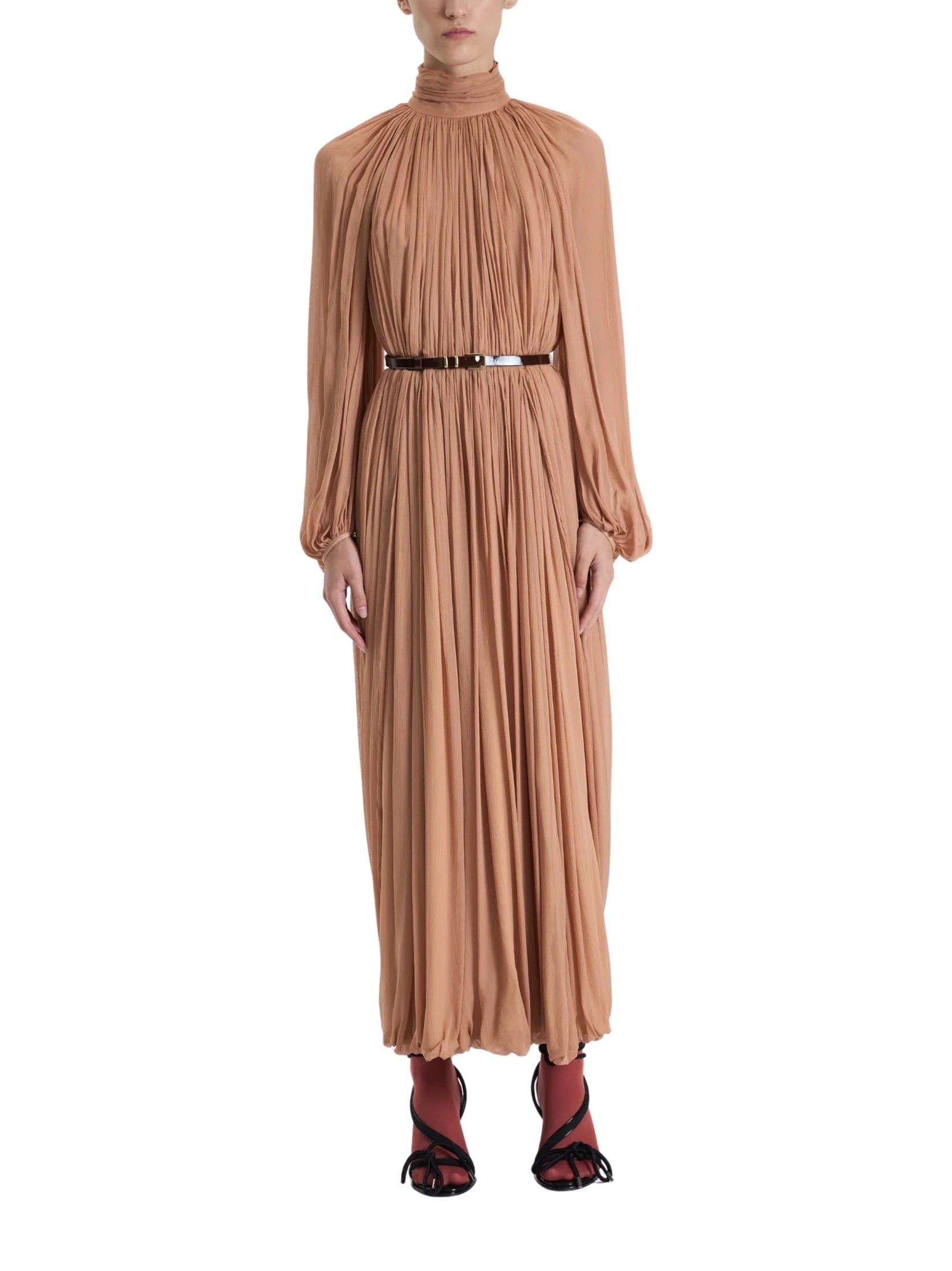 Salmon draped long dress