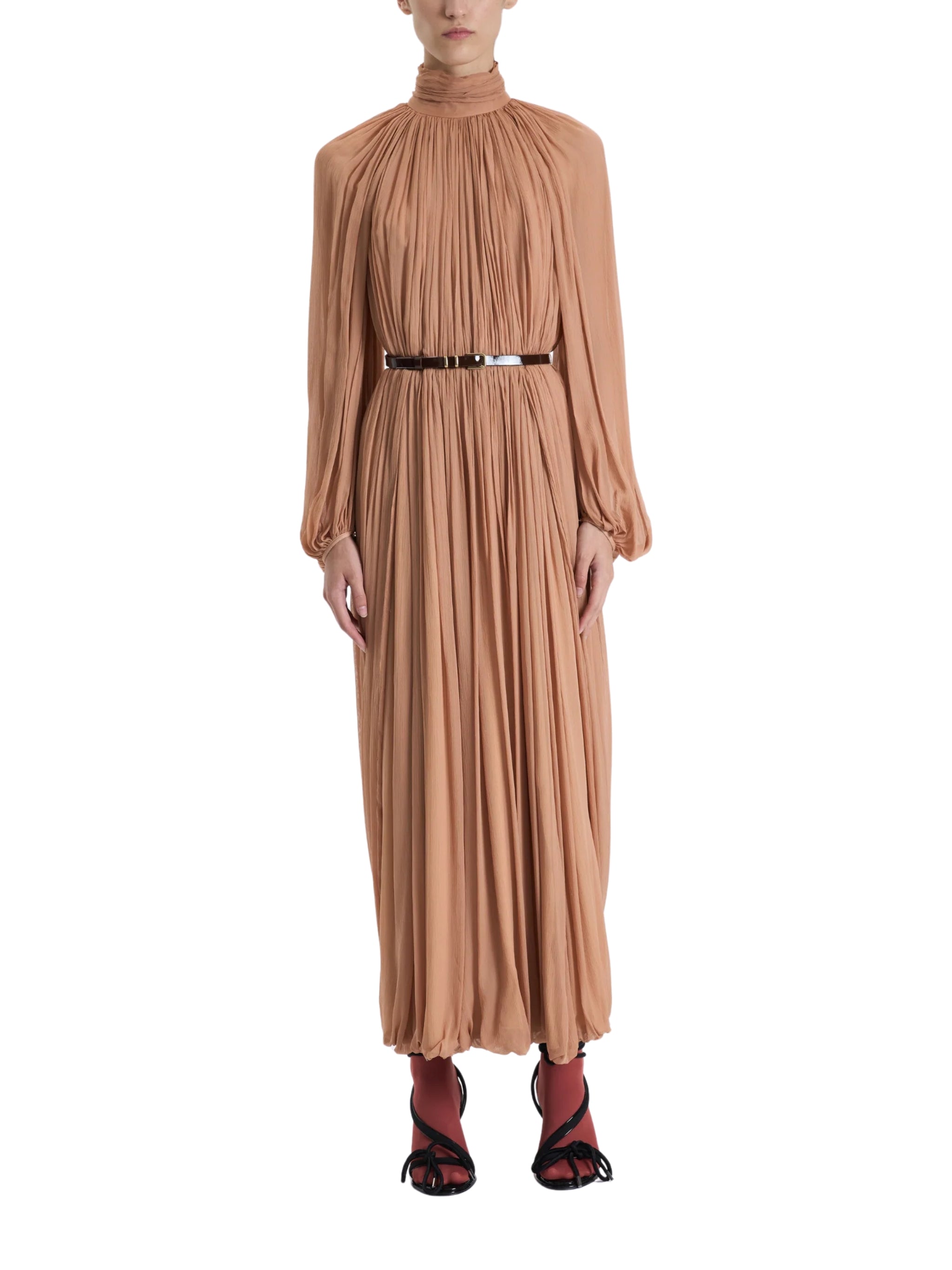 SALMON DRAPED LONG DRESS