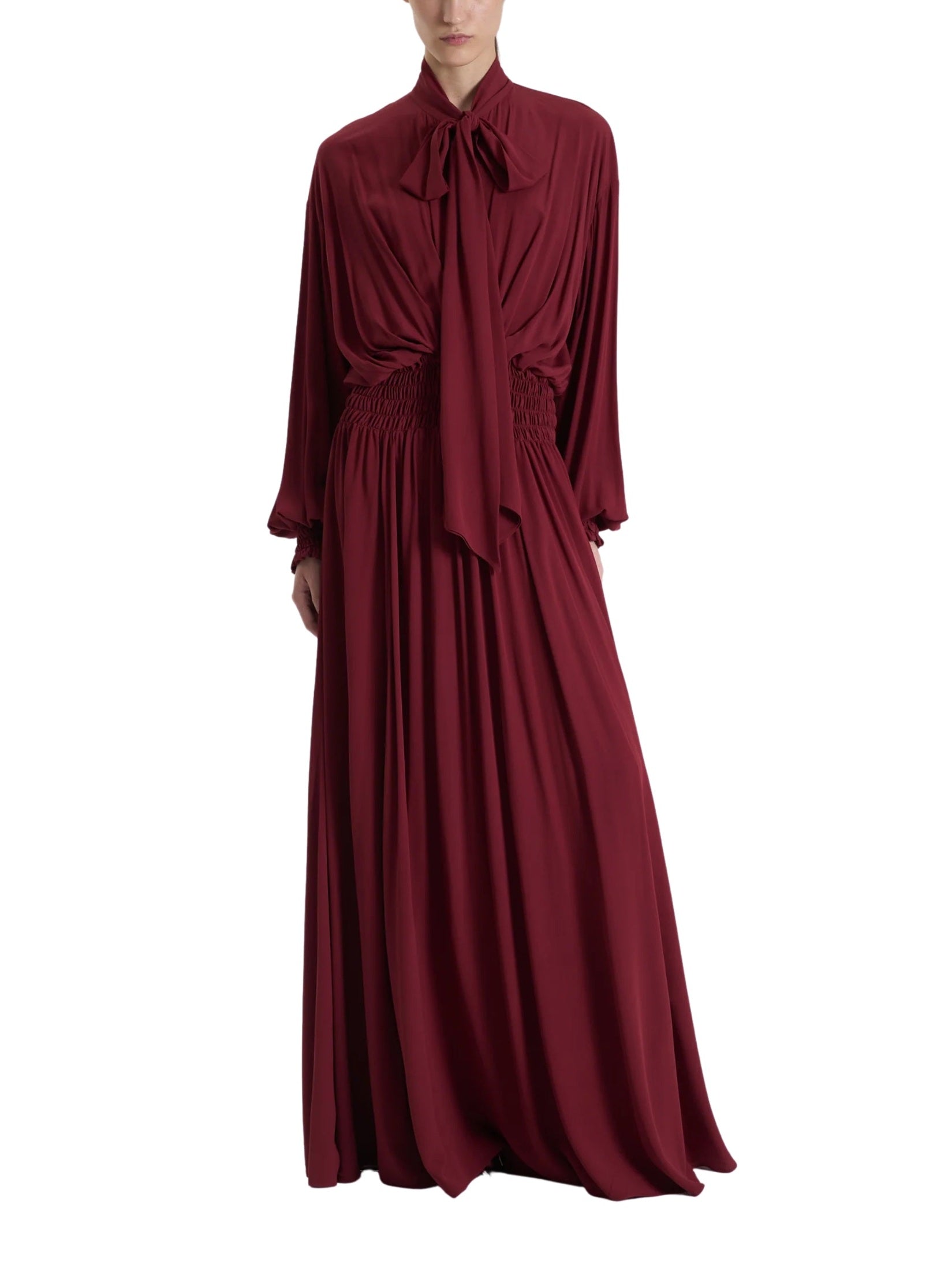 Burgundy scarf-tied dress