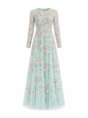 Garden rose long sleeve ankle gown