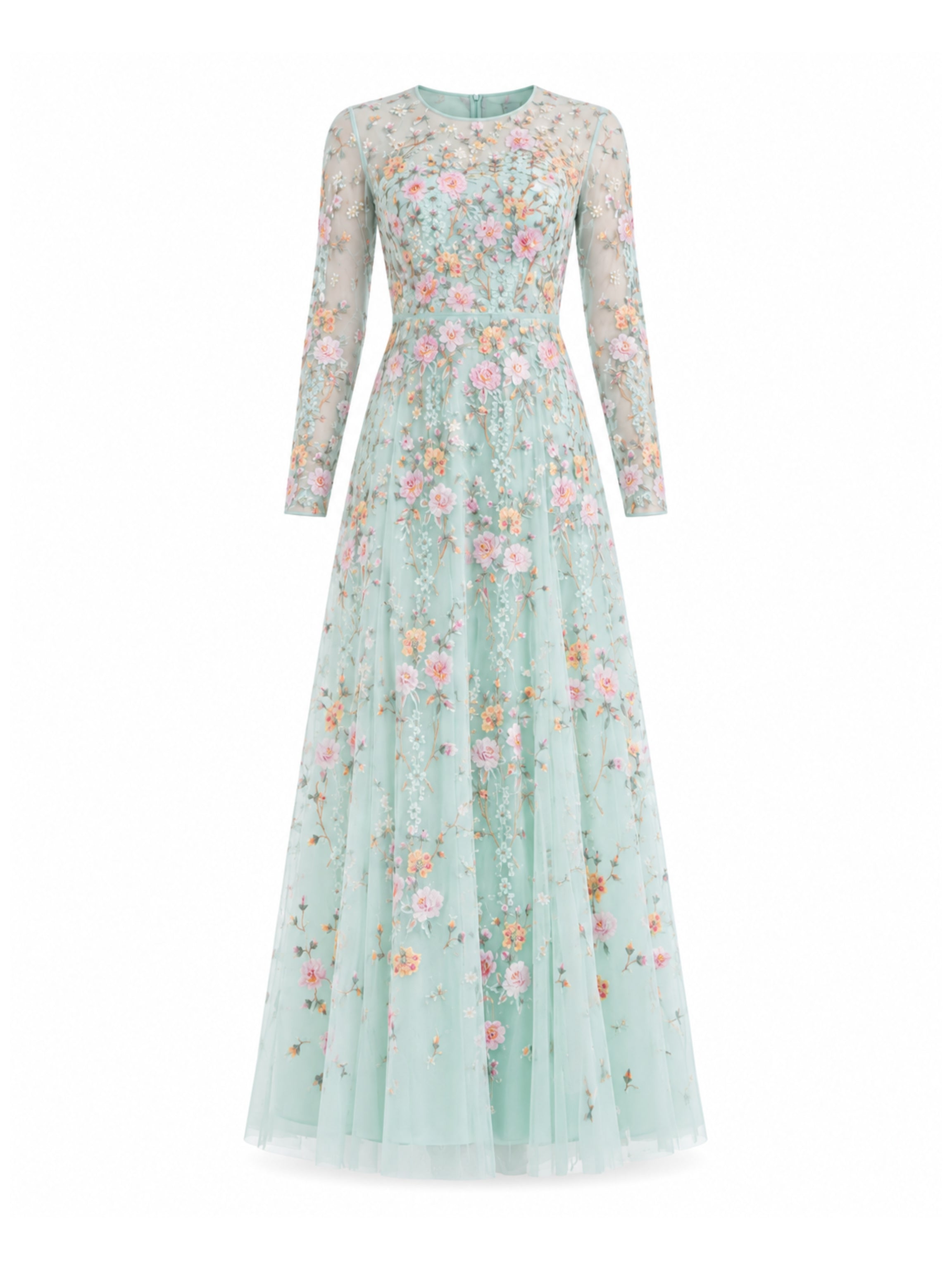 Garden rose long sleeve ankle gown