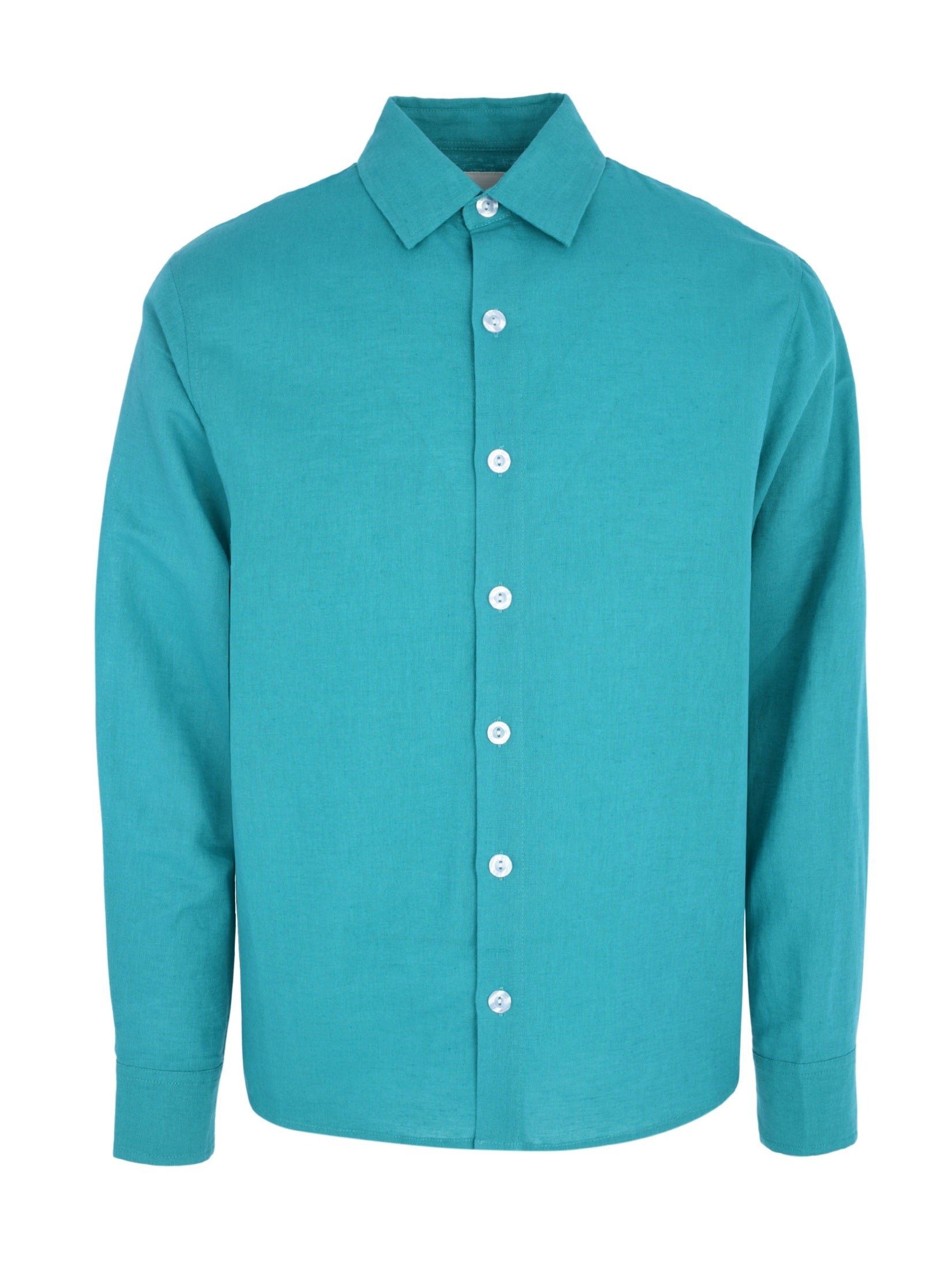 Turquoise linen long sleeve shirt