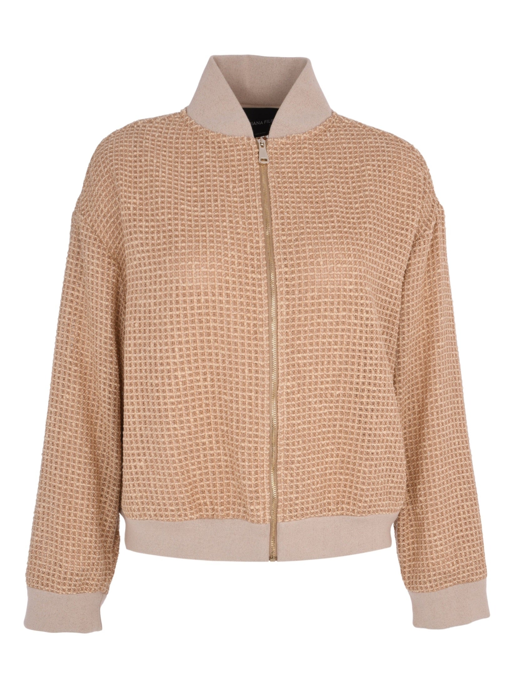Sequin mesh bomber with knit detail