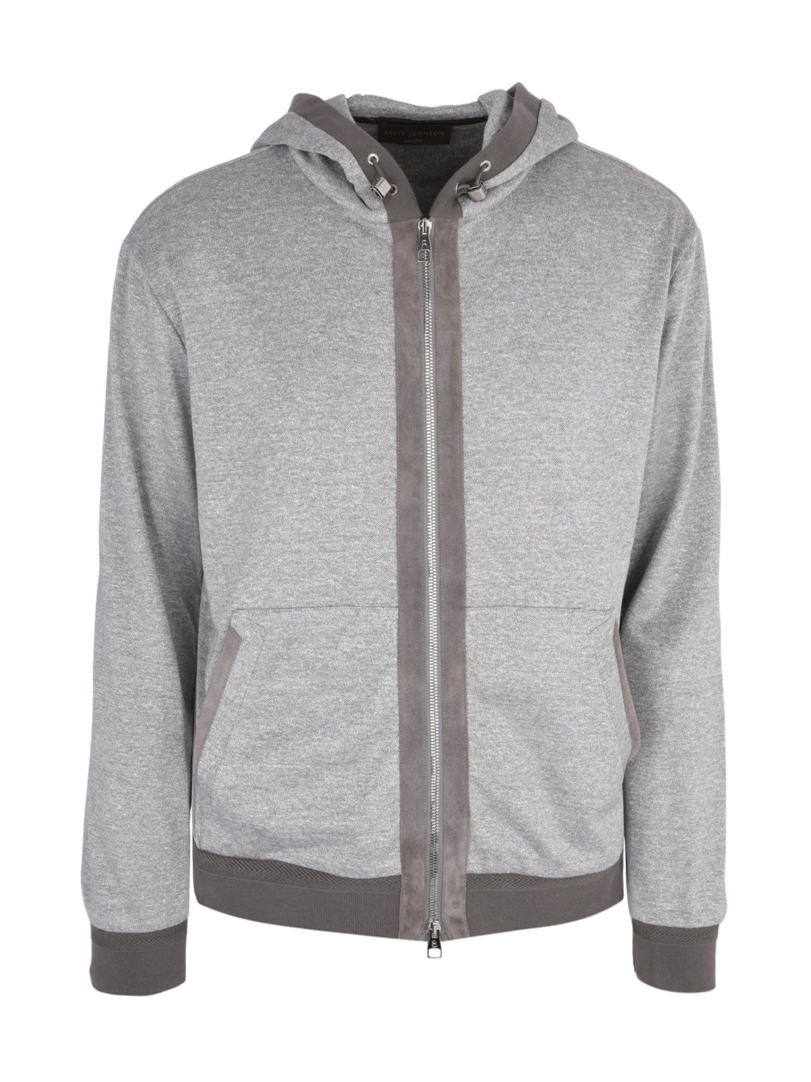 Linen silk cotton hoodie with suede details