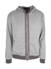 Linen silk cotton hoodie with suede details