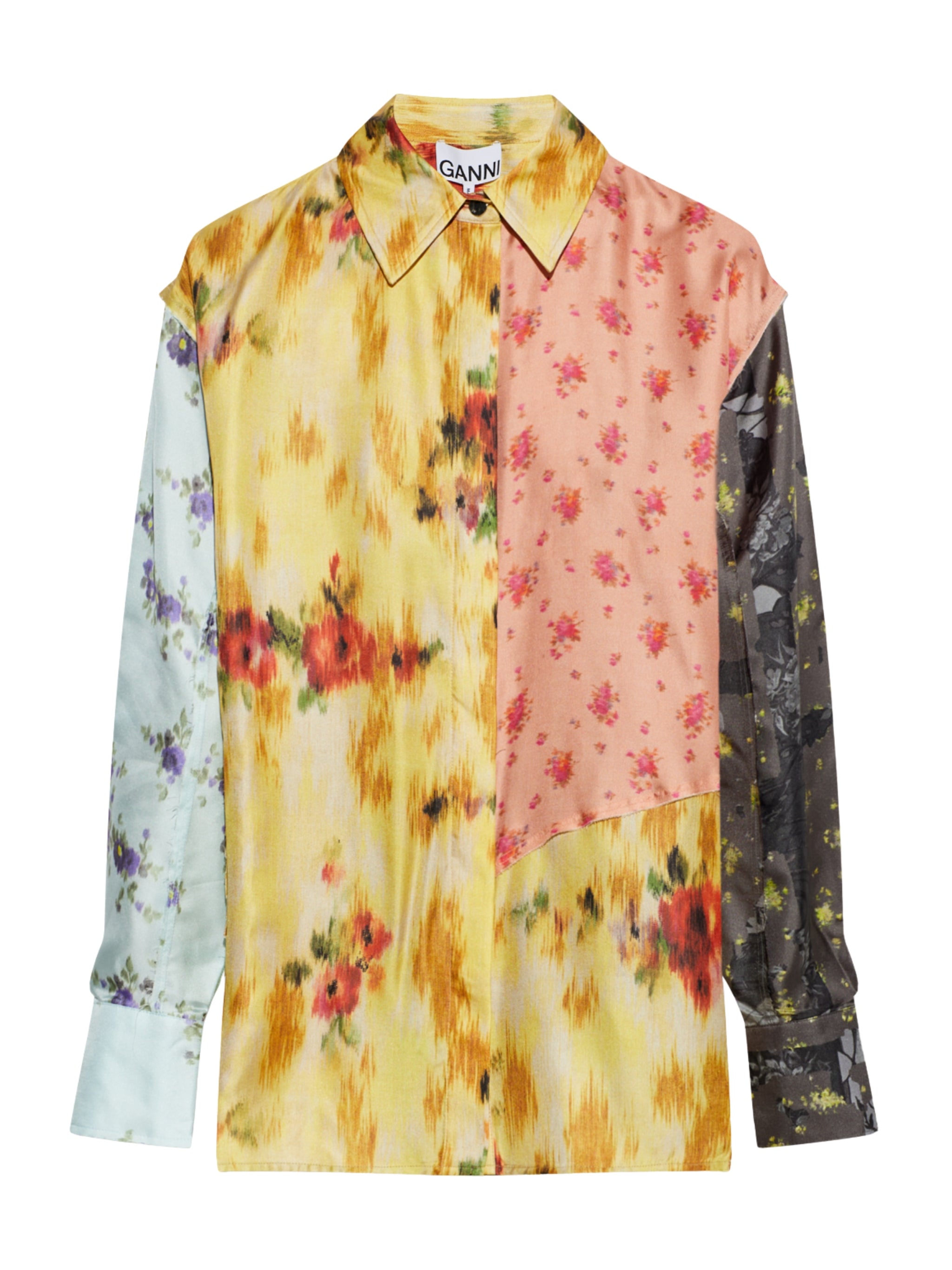 Multi printed silk twill long sleeve shirt