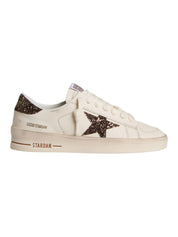 Women's Stardan in white leather with brown glitter star and heel tab