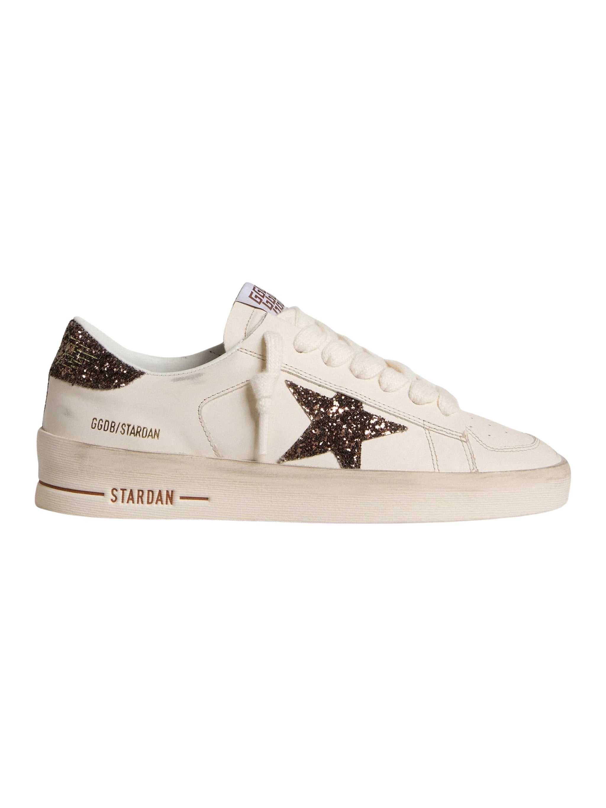 Women's Stardan in white leather with brown glitter star and heel tab