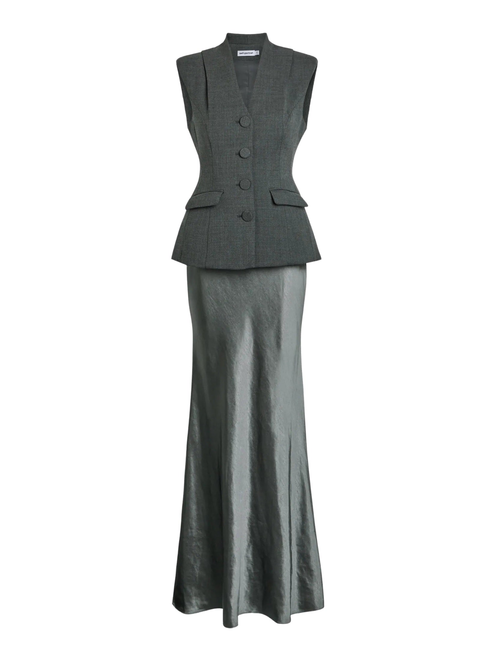 Grey tailored satin maxi dress
