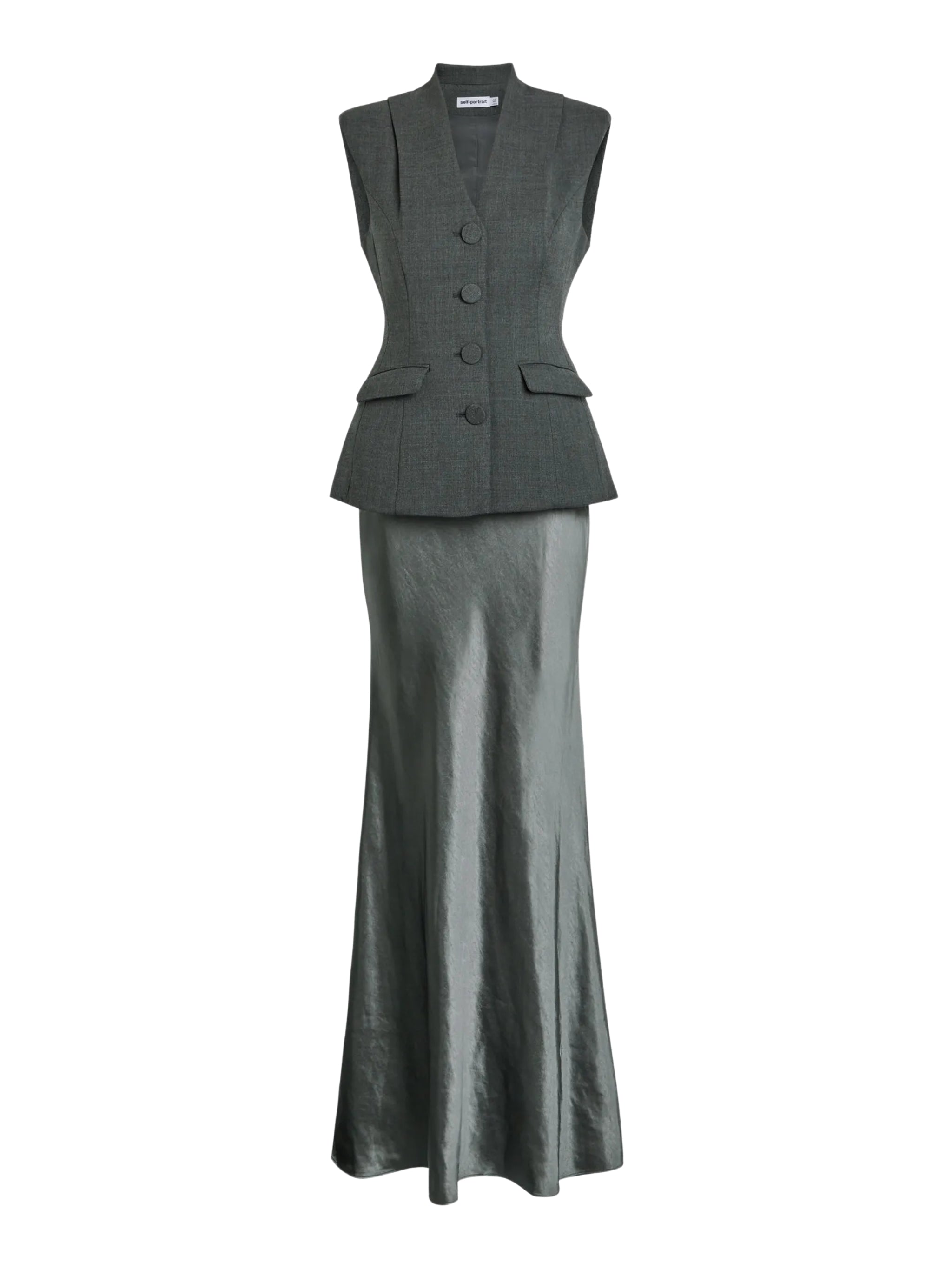 GREY TAILORED SATIN MAXI DRESS