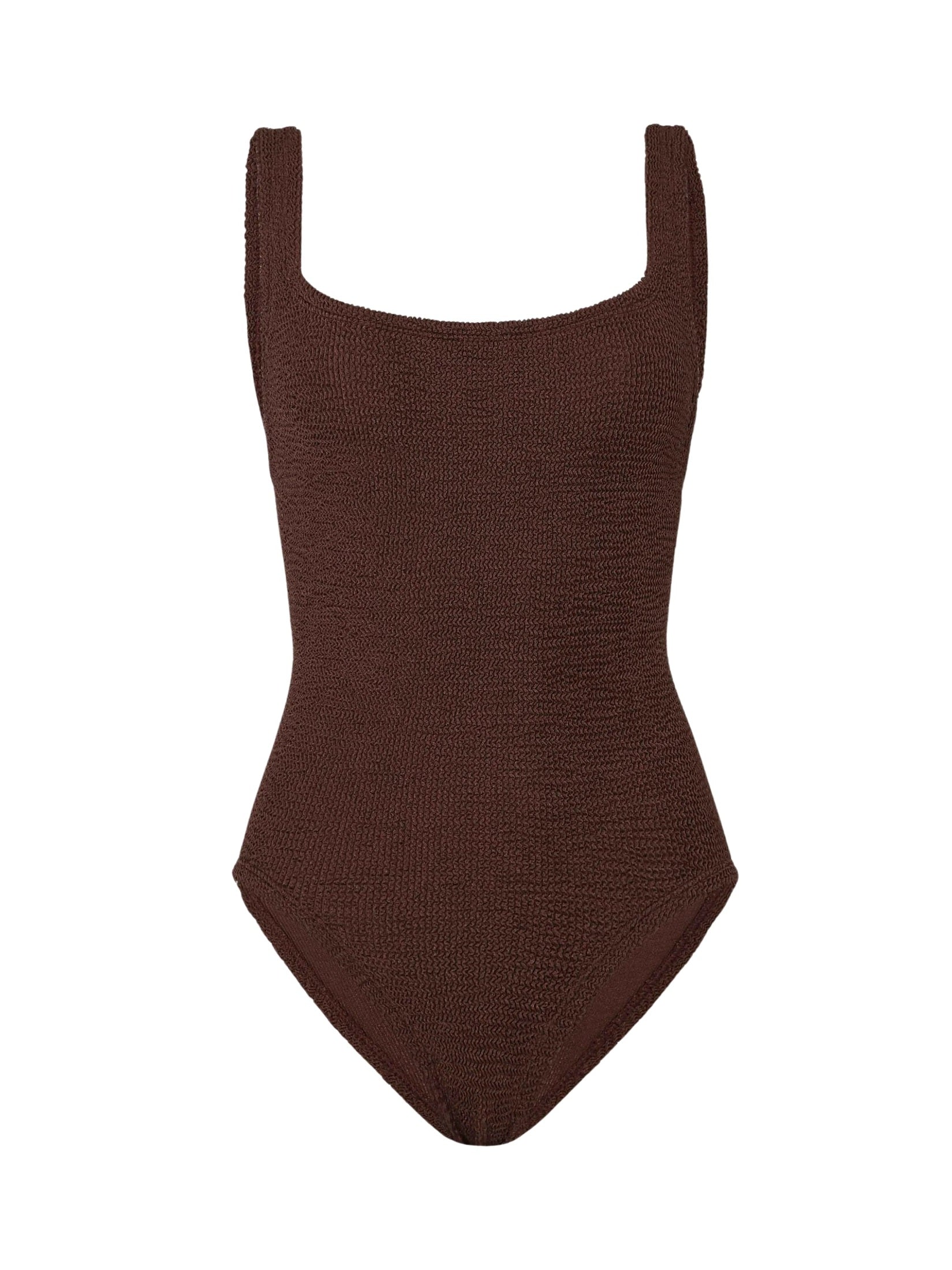 Coverage square neck swim - m metallic crinkle metallic chocolate