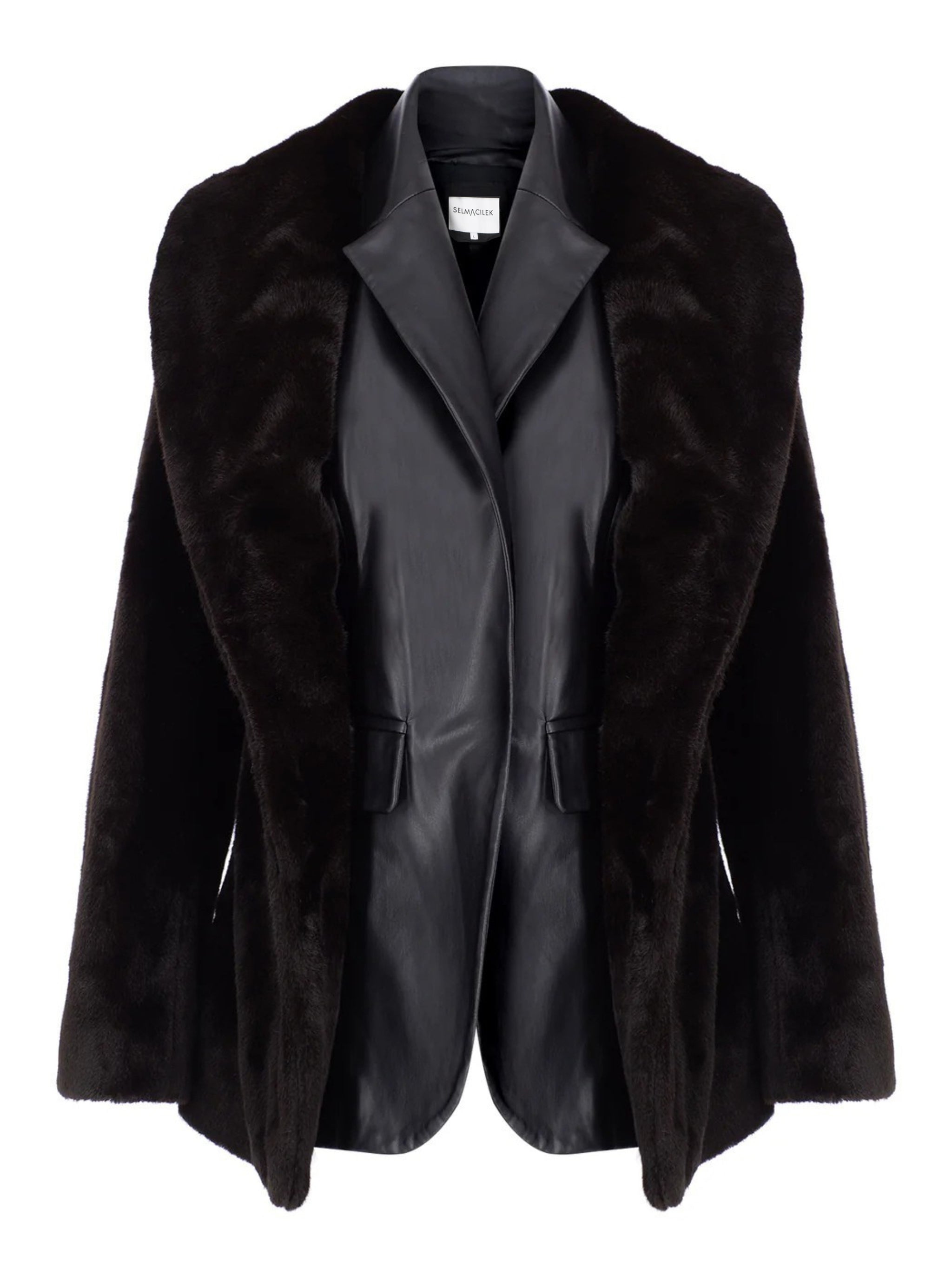 FAUX LEATHER BLAZER-DETAIL FAUX FUR COAT