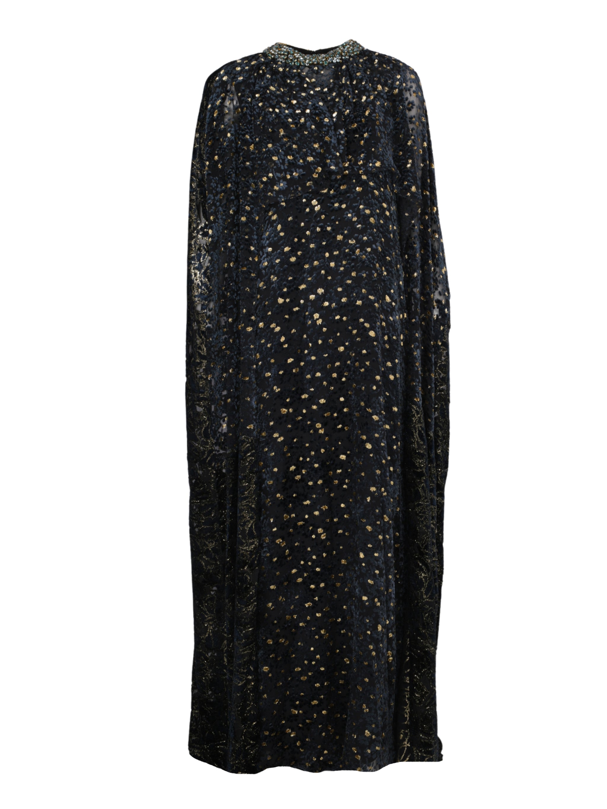 Imola beaded neckline fil coupe chiffon full length cape dress
