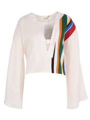 Long kimono sleeve tunic style top, with deep v-neck