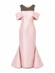 Hand embroiderd with off shoulder sleeves rap fish cut