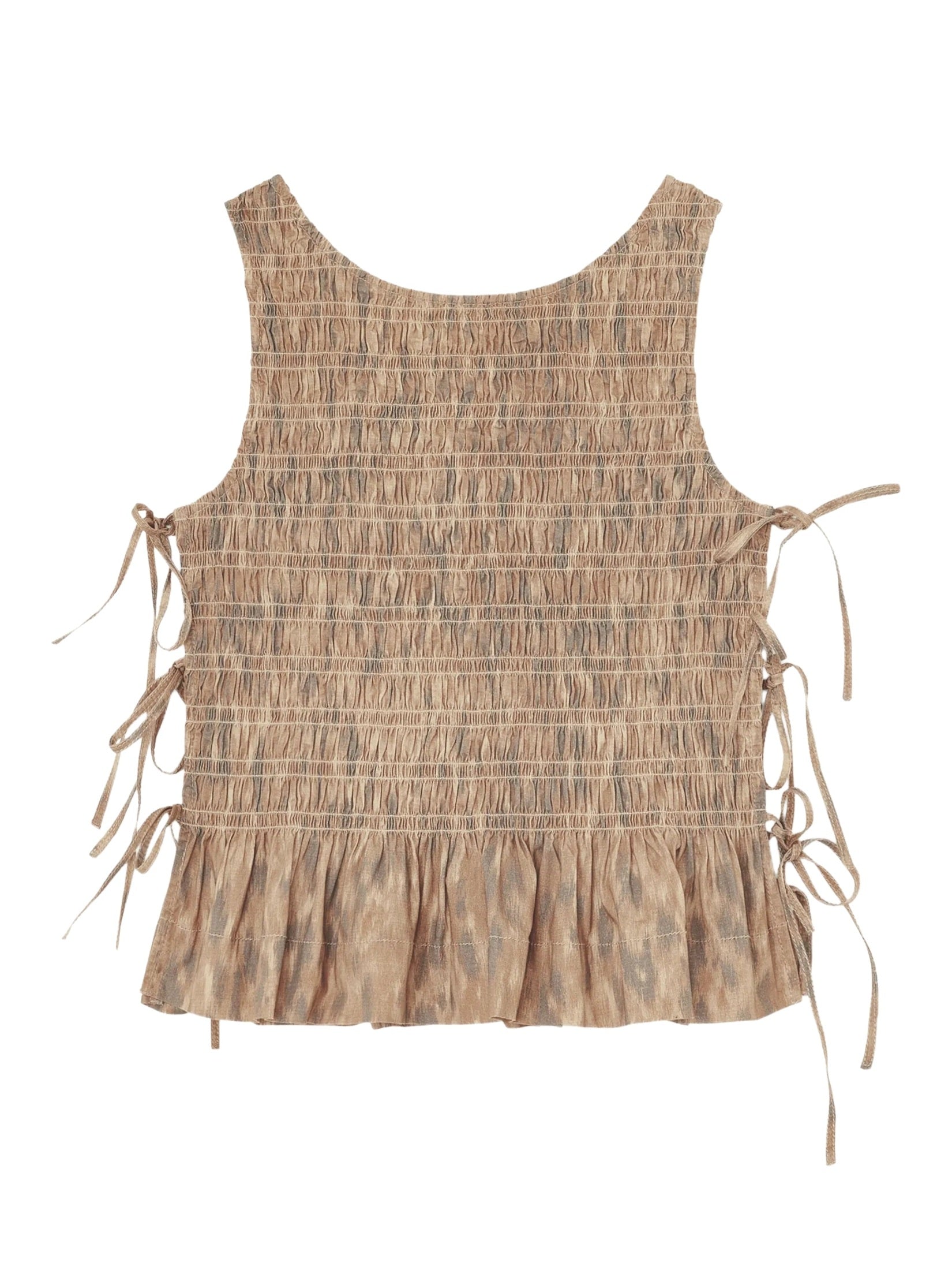 Printed stretch cotton smocked tie string top