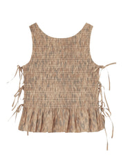 Printed stretch cotton smocked tie string top