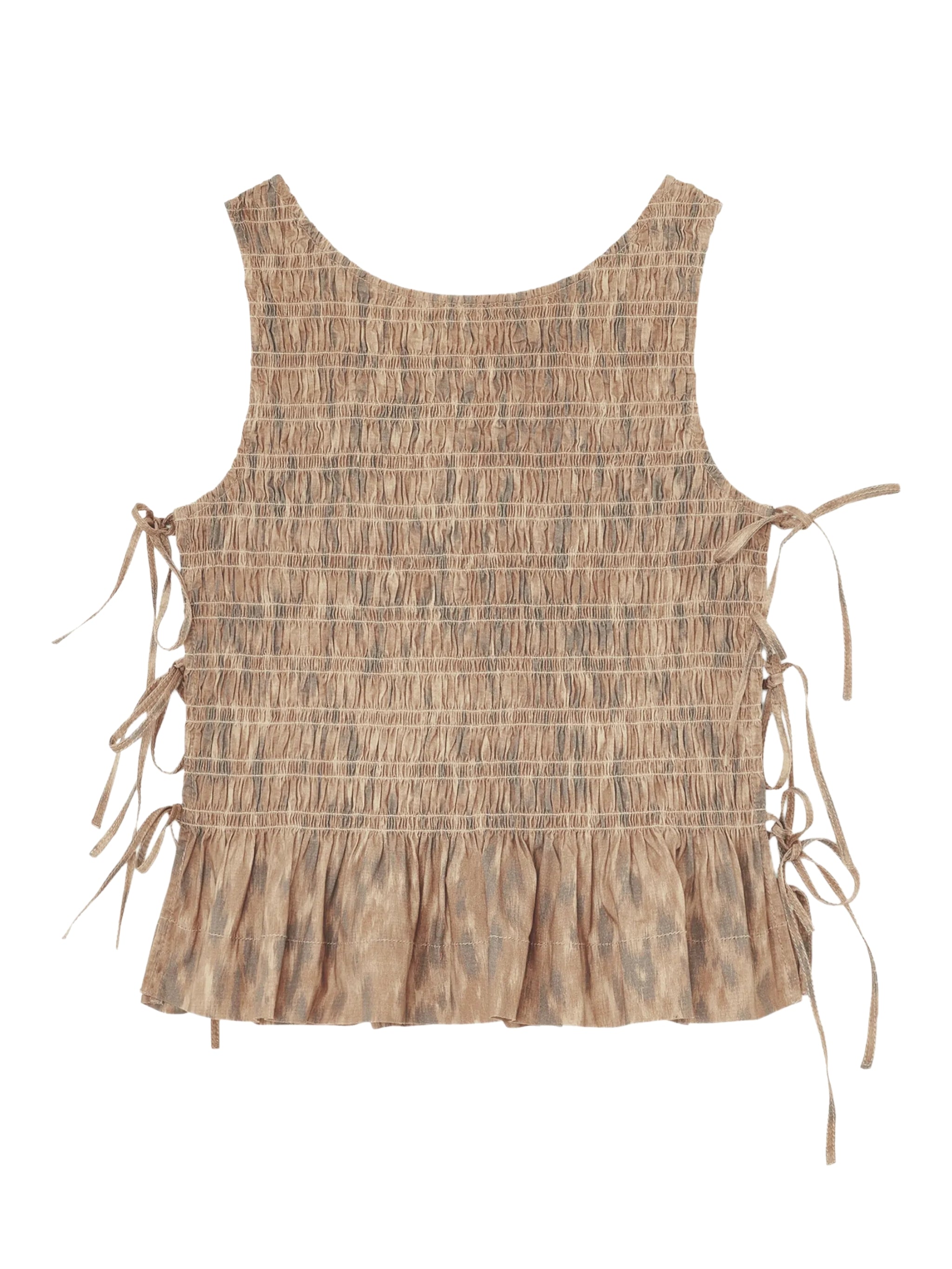 Printed stretch cotton smocked tie string top