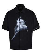 CENMAR BLACK SHIRT WITH FRONT HORSE PRINT