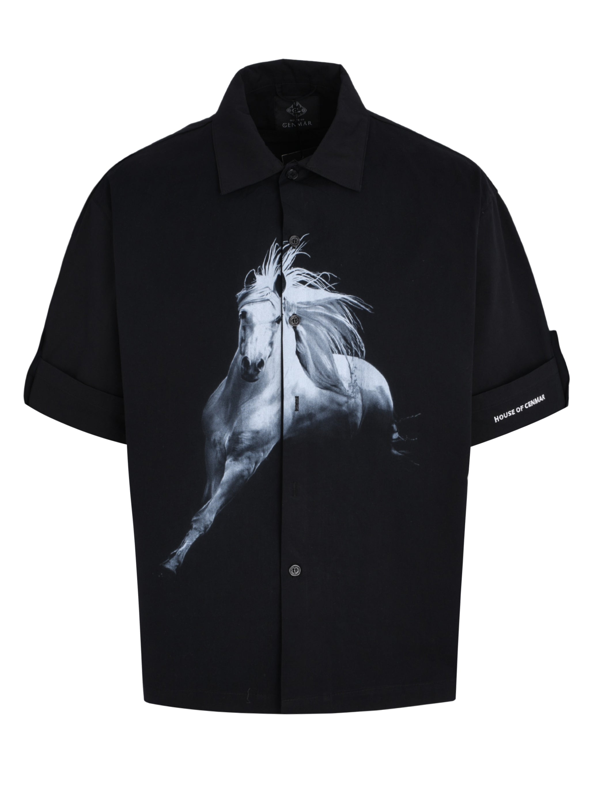 CENMAR BLACK SHIRT WITH FRONT HORSE PRINT