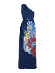 Roy dress lemuria placée blue in silk twill