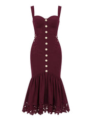 Plum linen blend lace midi dress
