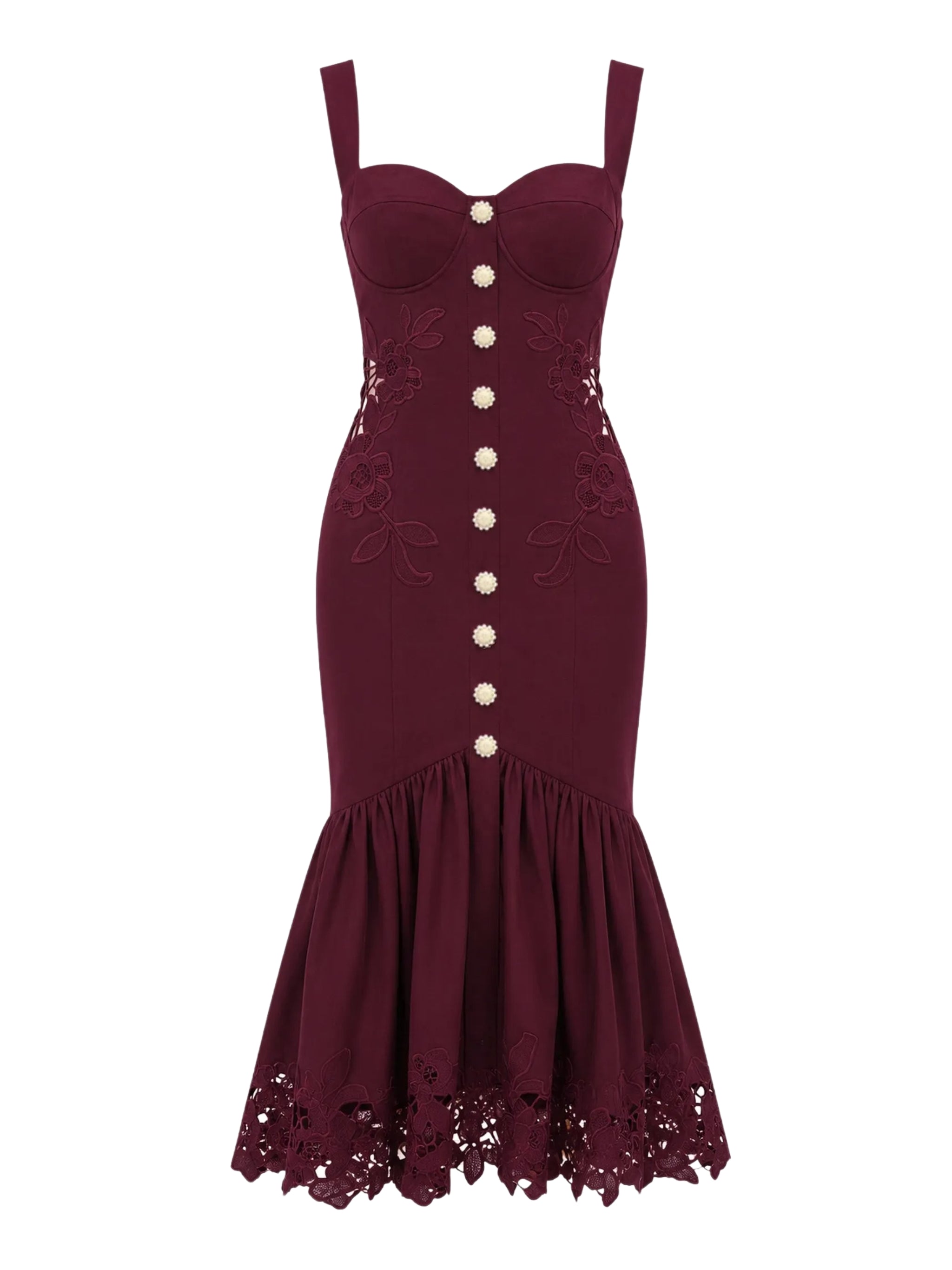Plum linen blend lace midi dress