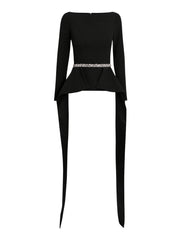 Long sleeve boatneck top with flared peplum detail