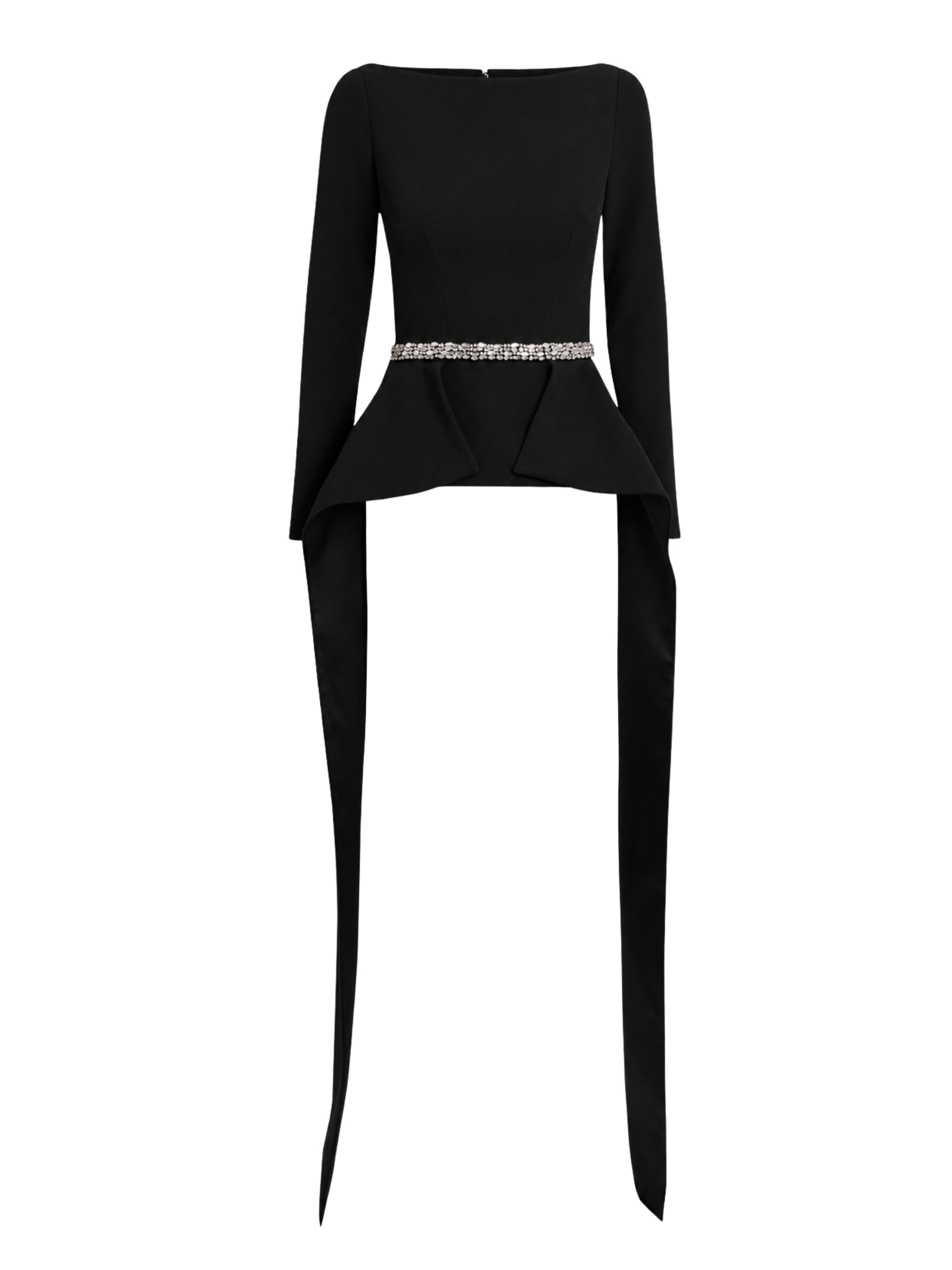 Long sleeve boatneck top with flared peplum detail