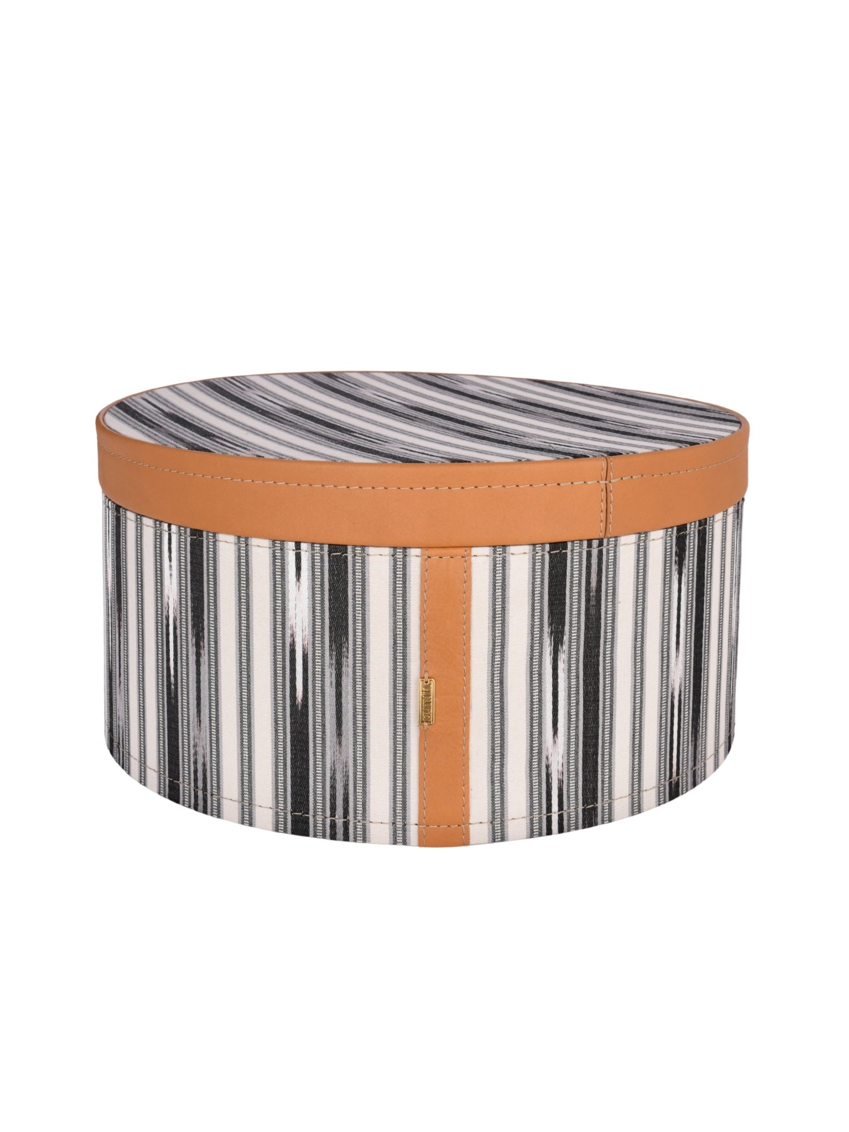 Modern,kutnu ikat&leather big round treasure box