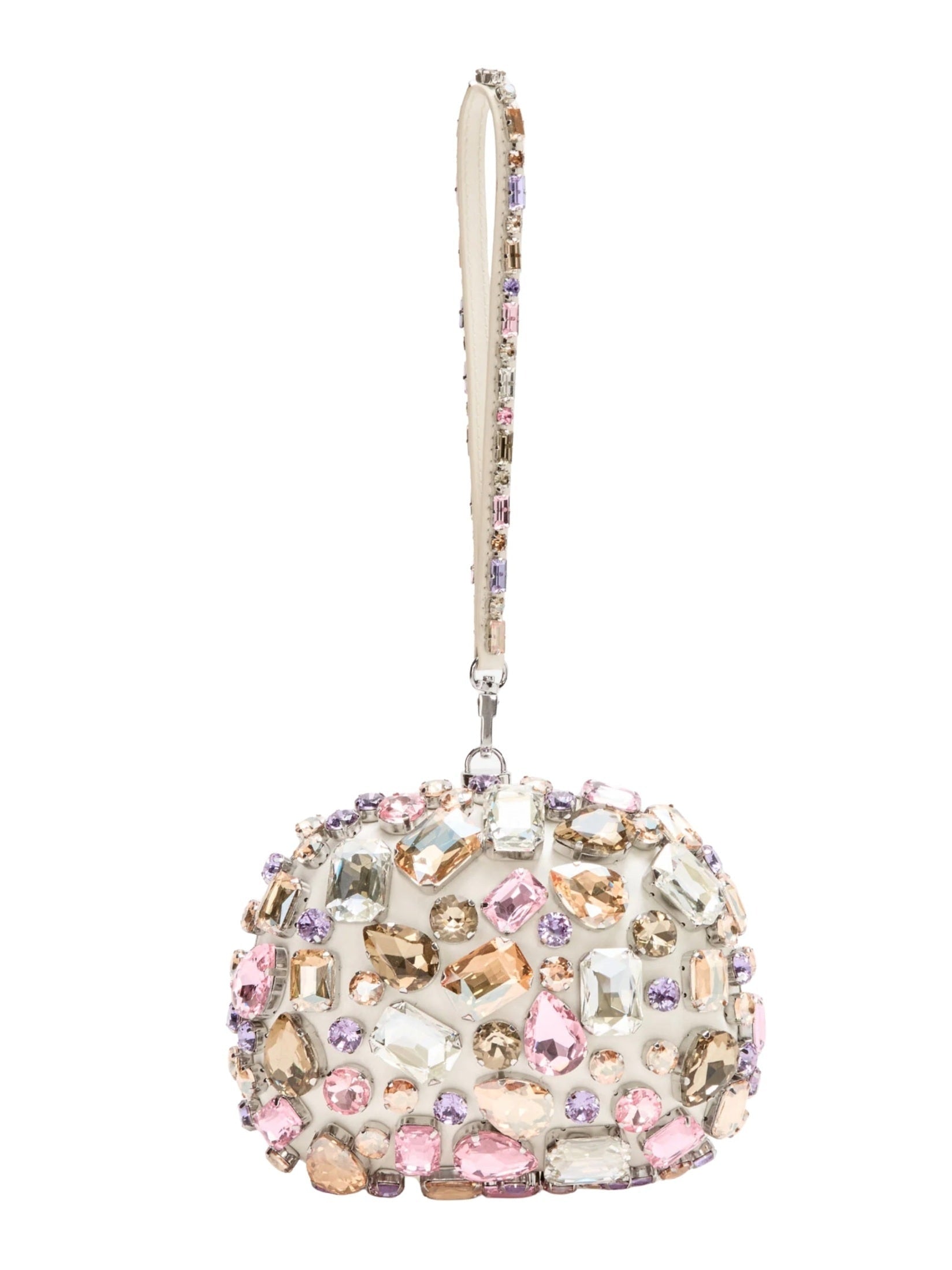 Multi crystal embellished top handle clutch bag