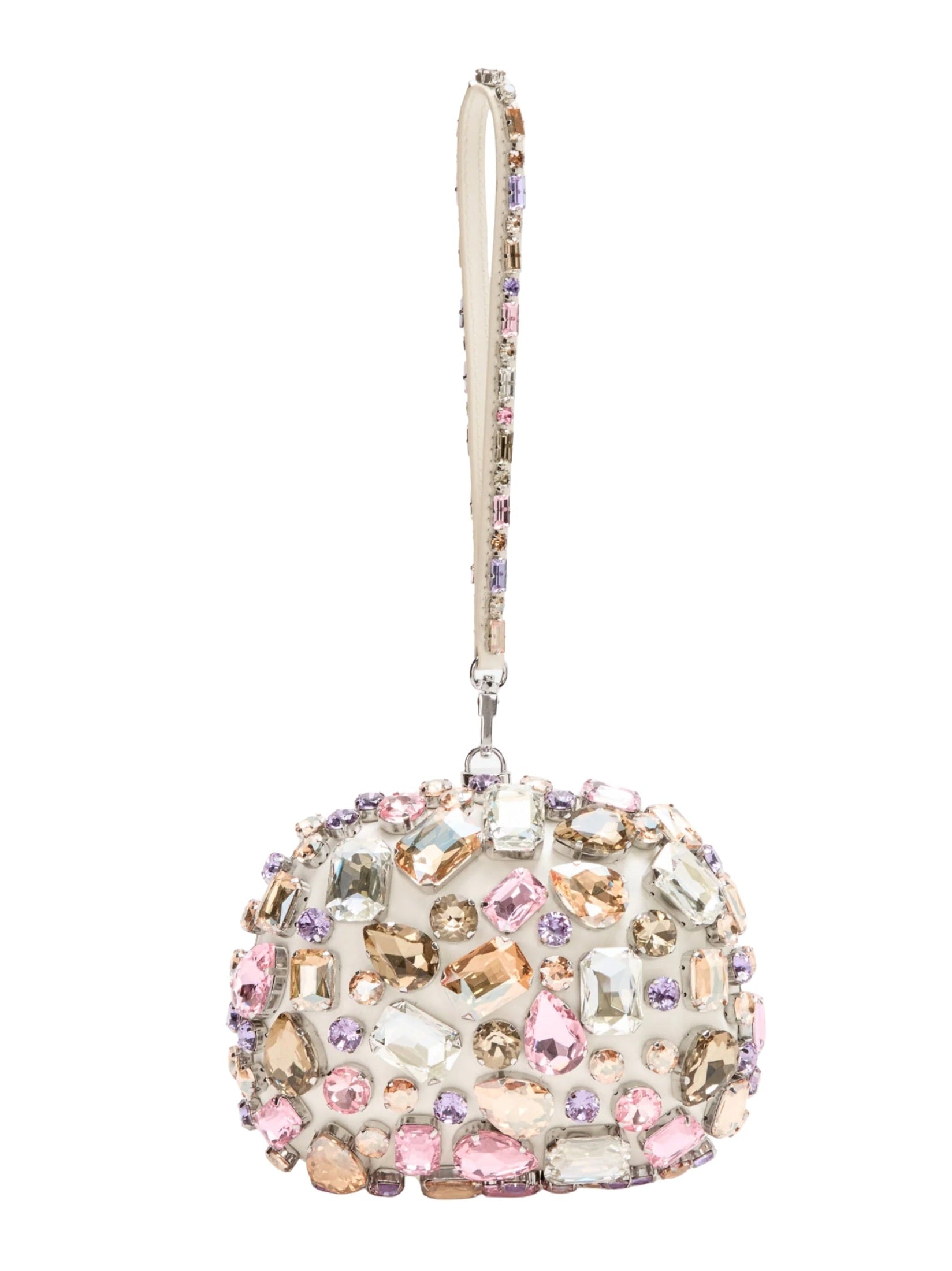 Multi crystal embellished top handle clutch bag