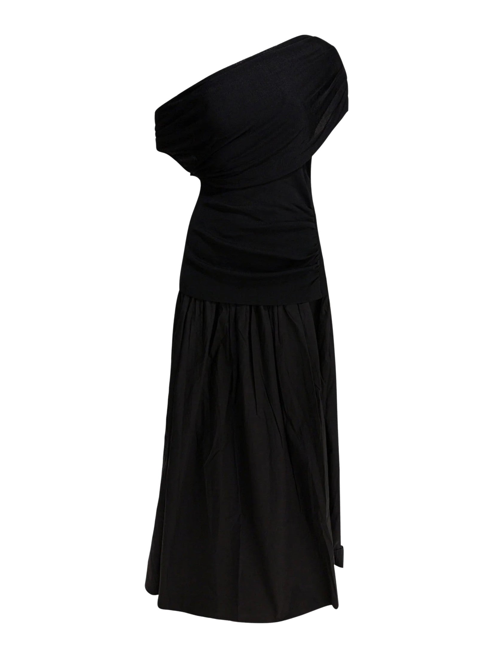 Black cotton draped knit midi dress