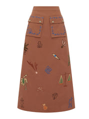 Dusty embroidered midi skirt