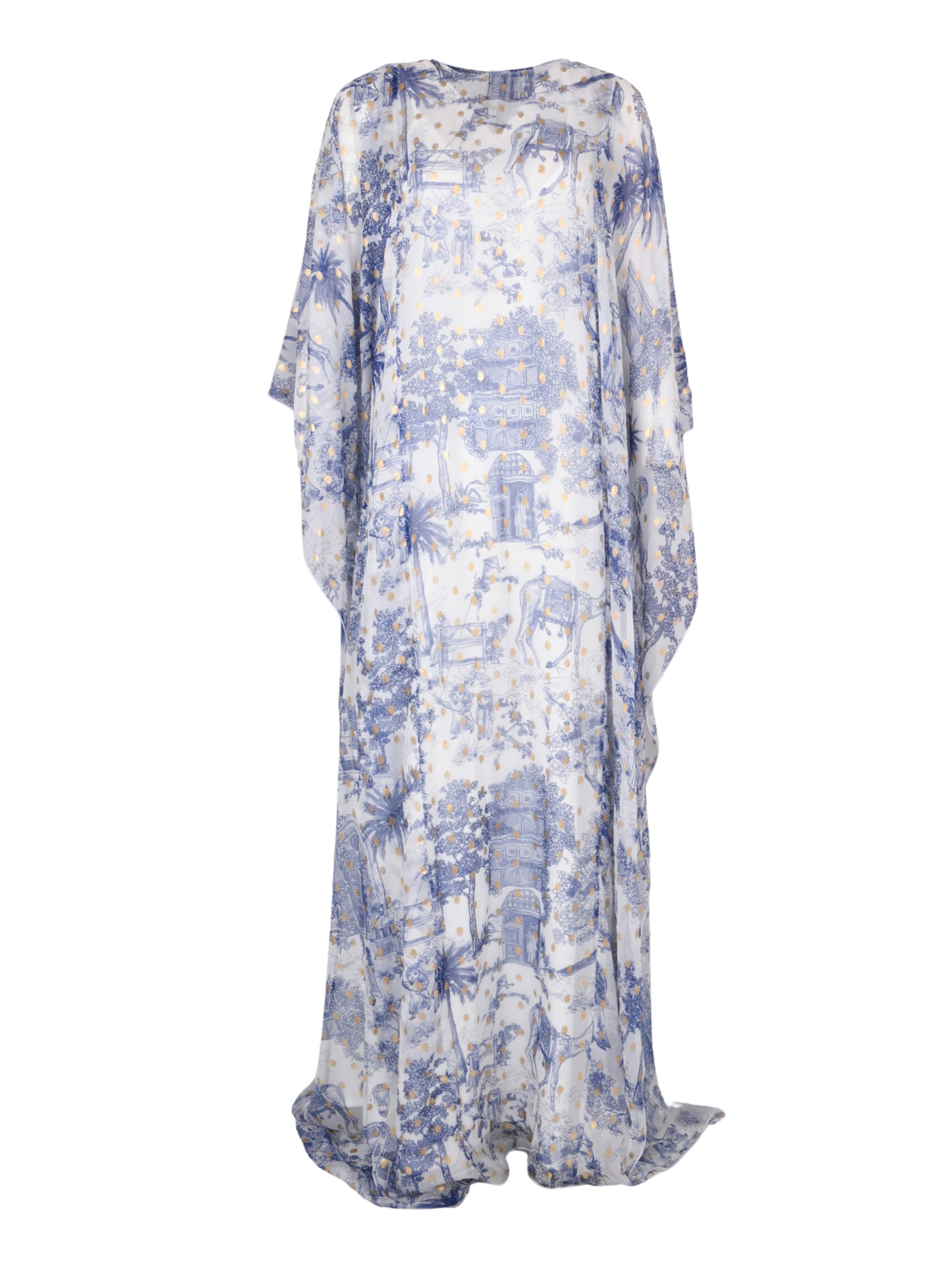 Blue toile de jeddah patterned chiffon caftan