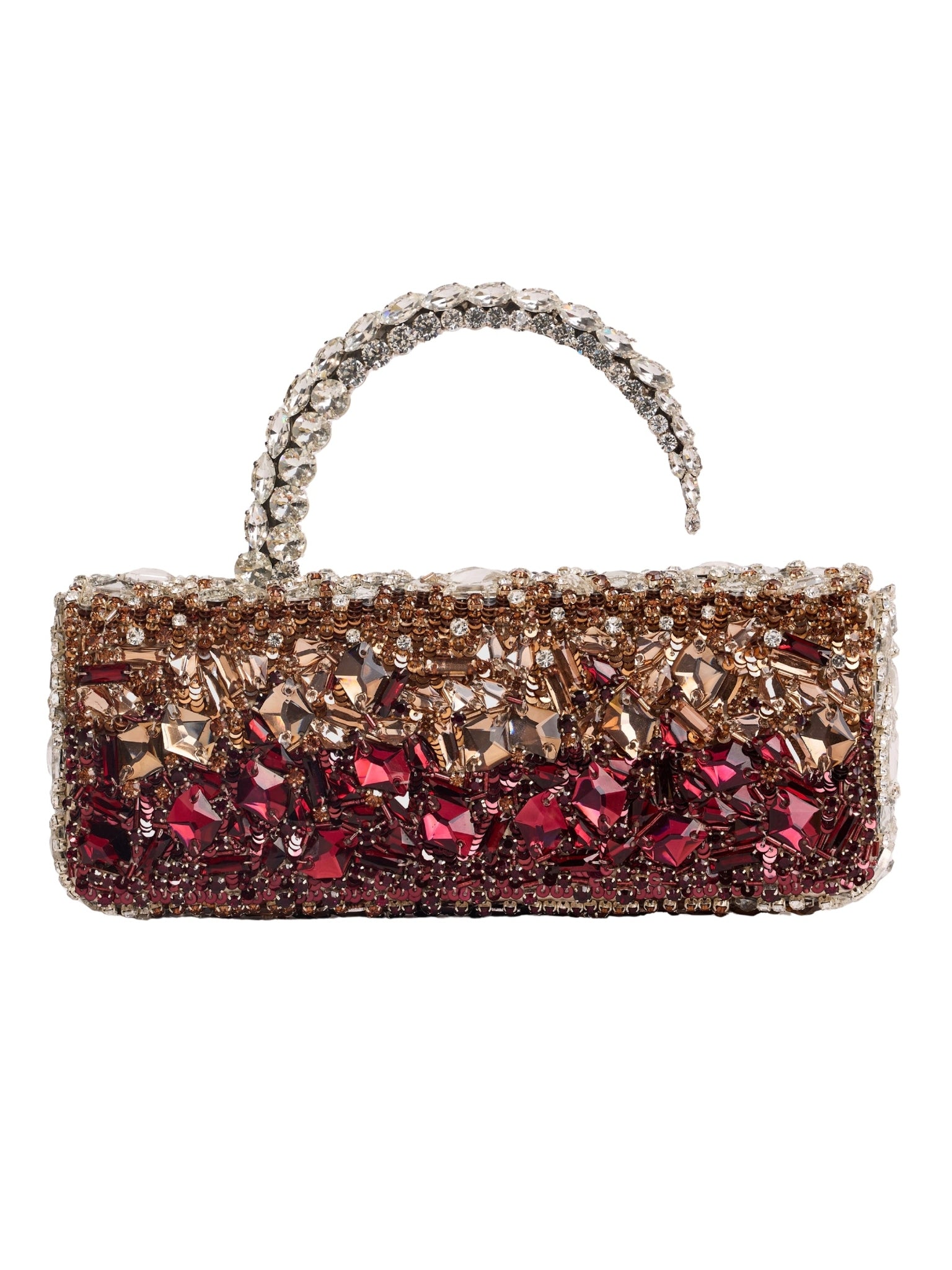 Malika jewel embroidery champagne burgundy stone-encrusted embroidered baguette clutch